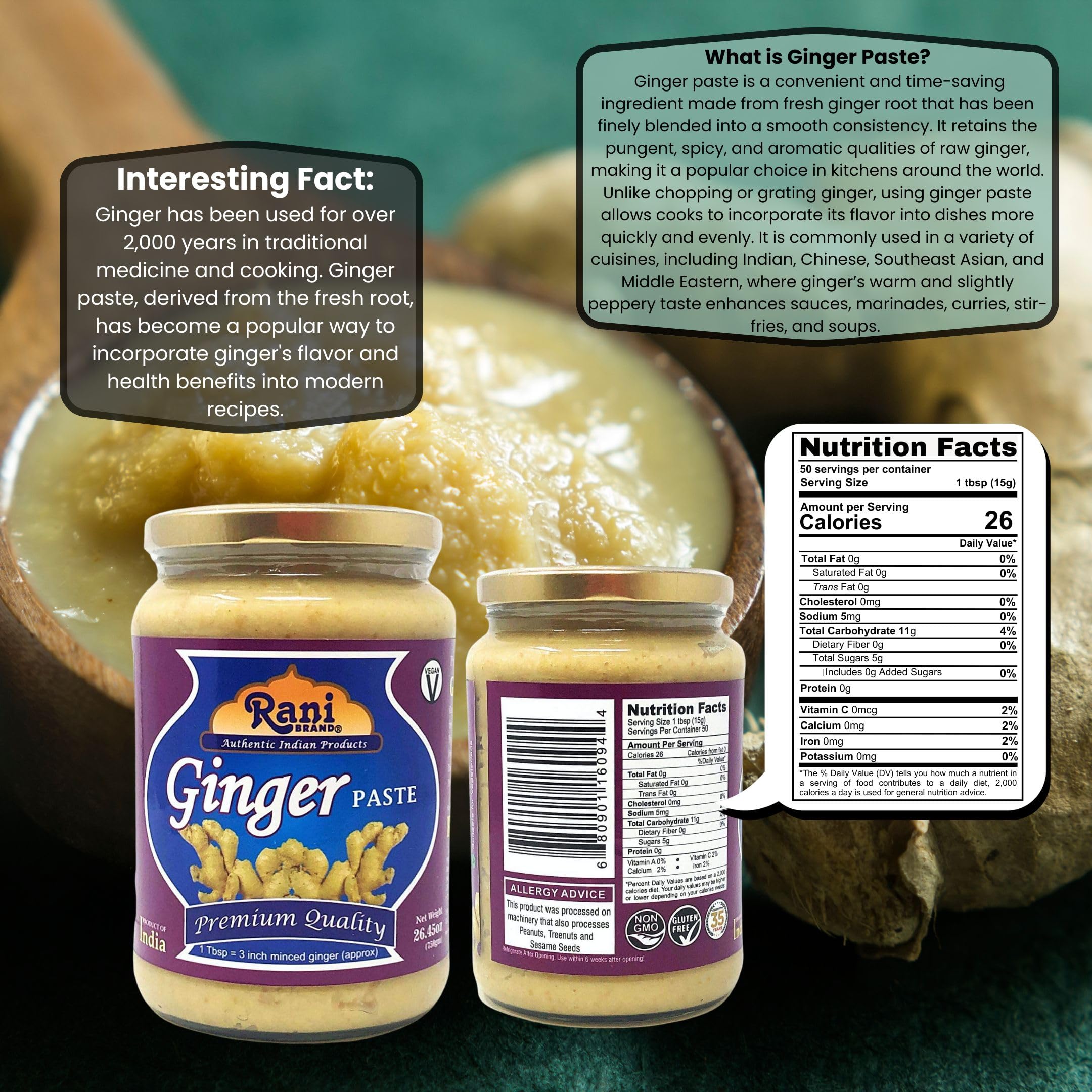 Close-up of smooth ginger puree in Rani paste for sauces