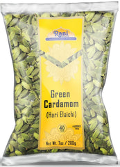 Rani Green Cardamom Pods Hari Elachi in a bag with rich aroma for authentic Indian flavor.
