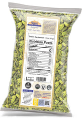 Rani Brand green cardamom pods in a clear jar highlighting premium flavor for curries.