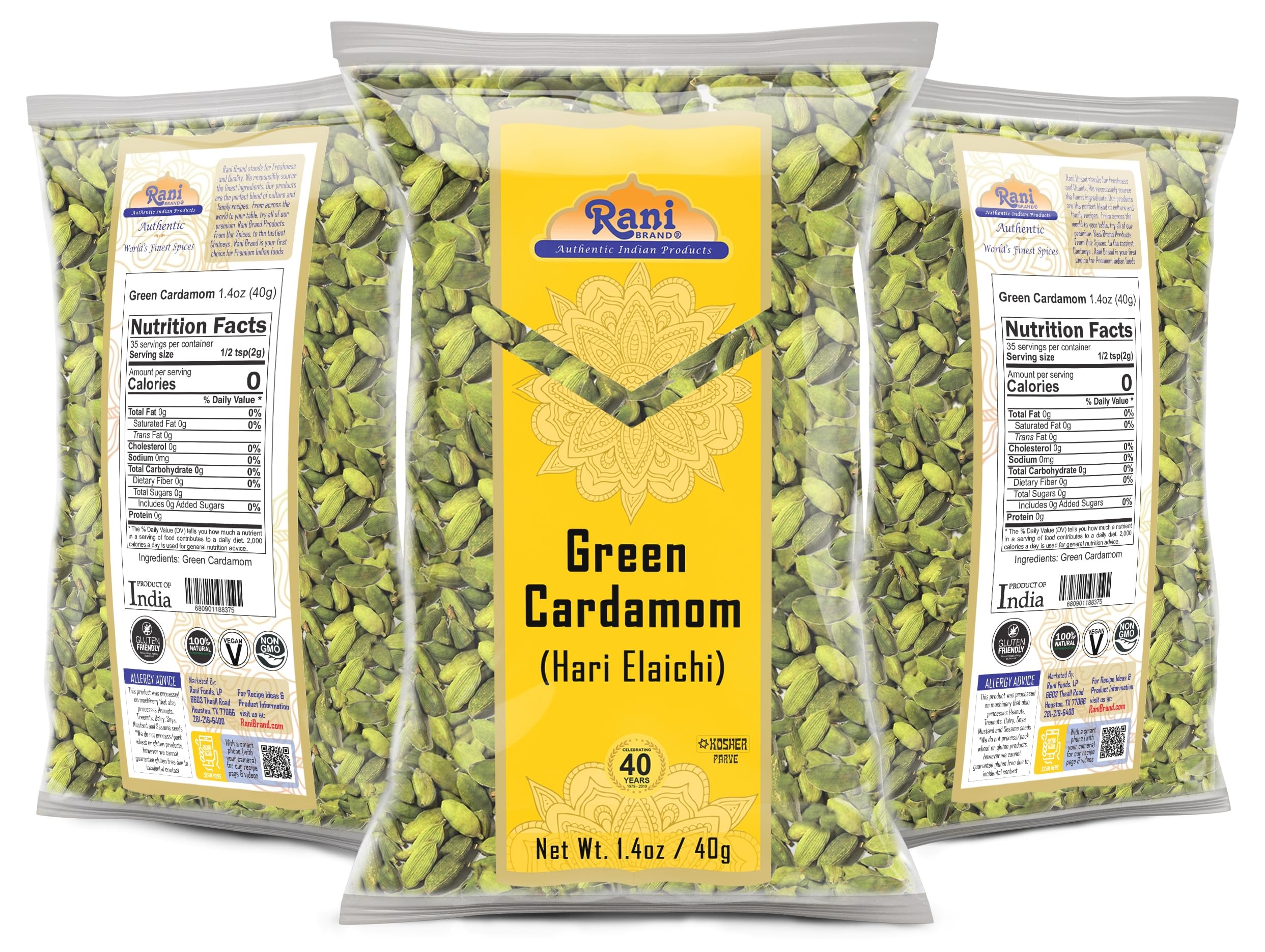 Rani Brand green cardamom pods suitable for grinding into spice blends.