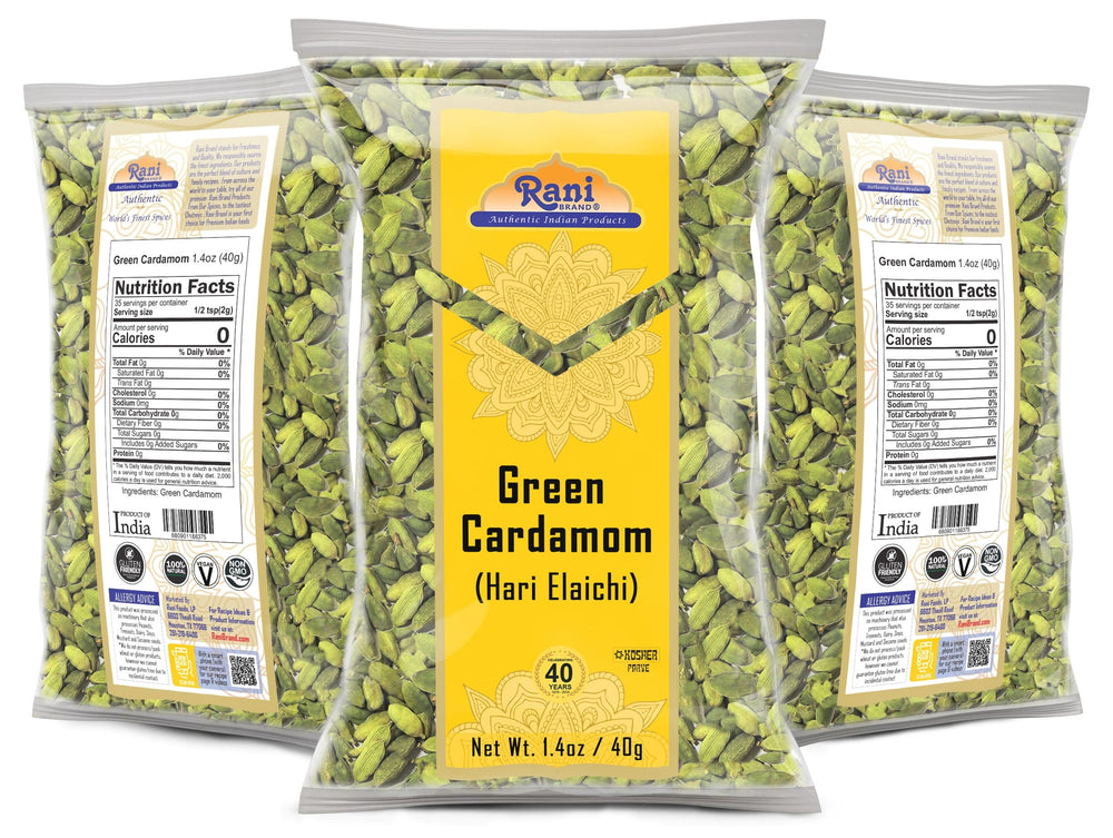 Rani Brand green cardamom pods suitable for grinding into spice blends.
