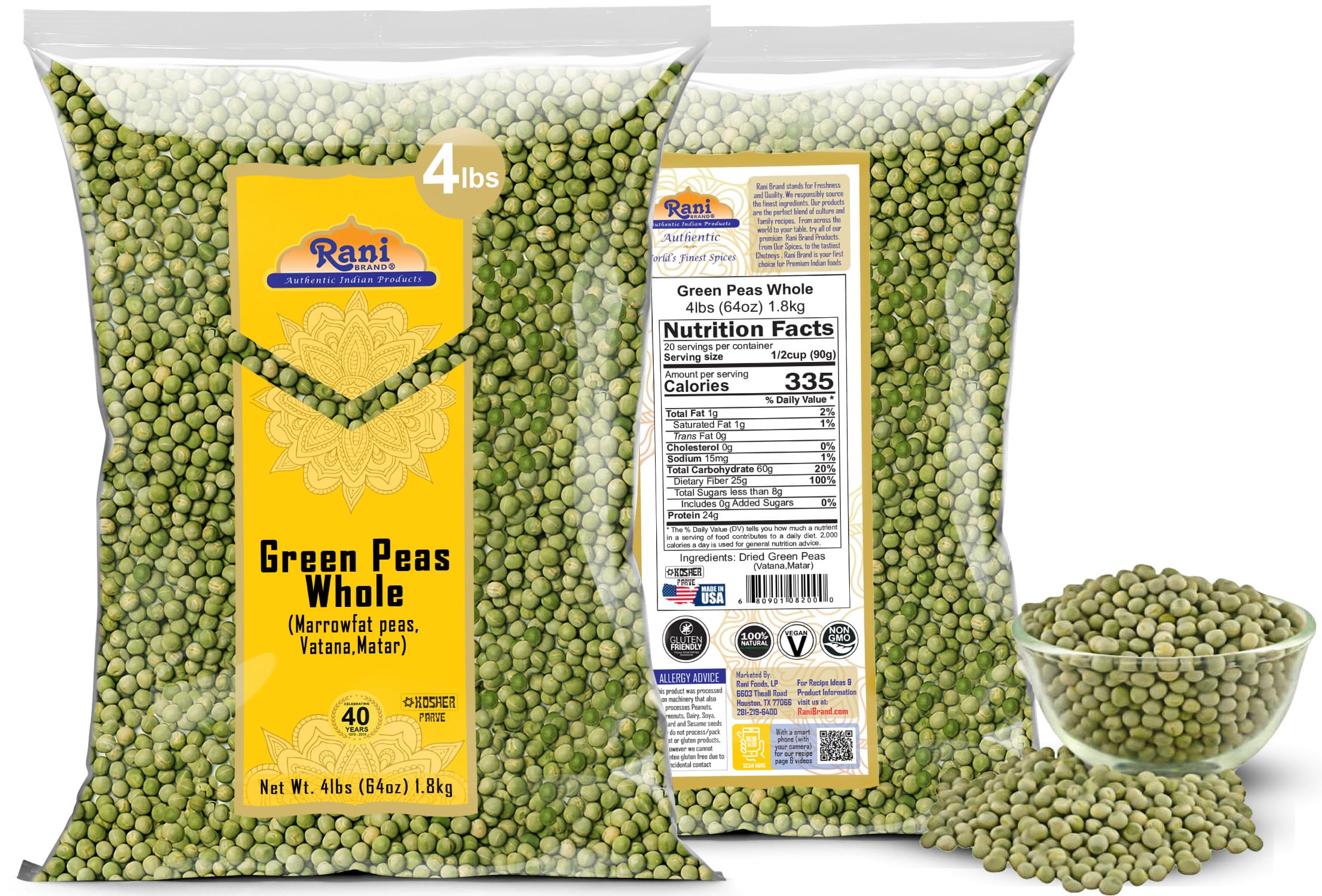 Rani green peas close-up showing texture and natural color for cooking.