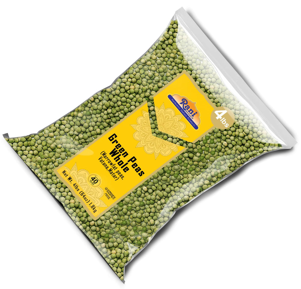 Rani green peas product of USA packaging highlights origin and freshness.