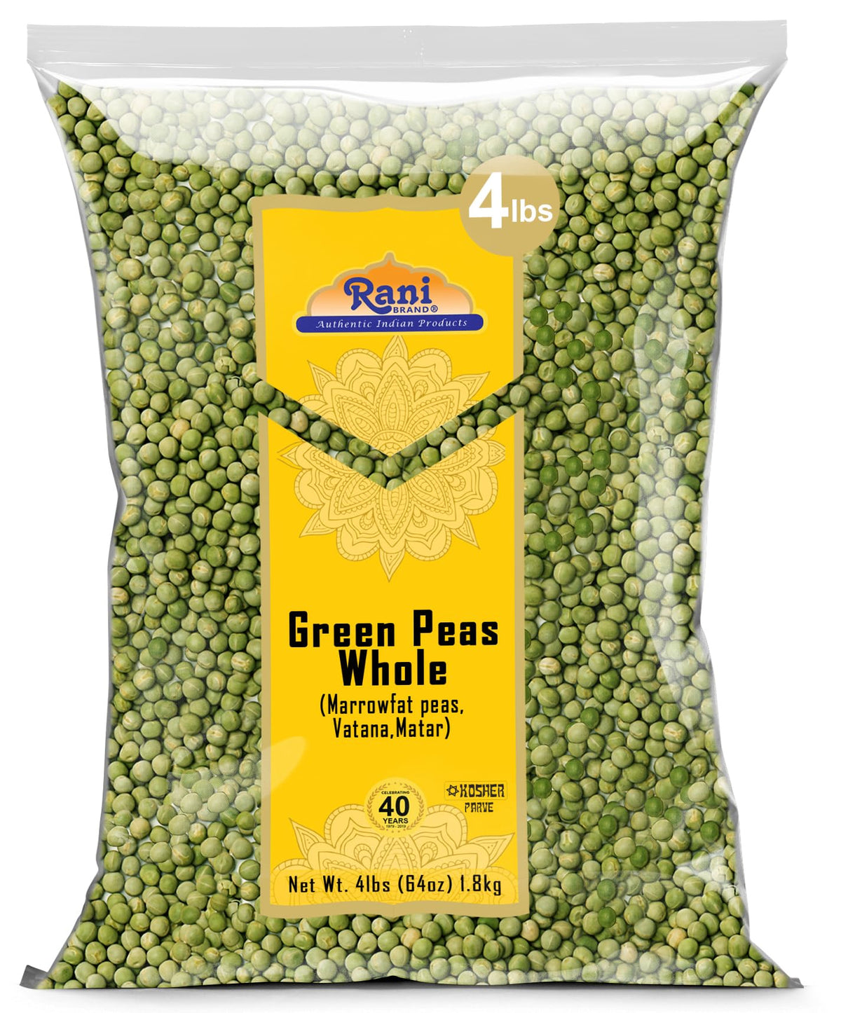 Rani green peas whole dried marrowfat 64oz bulk bag for soups and hearty vegan meals.