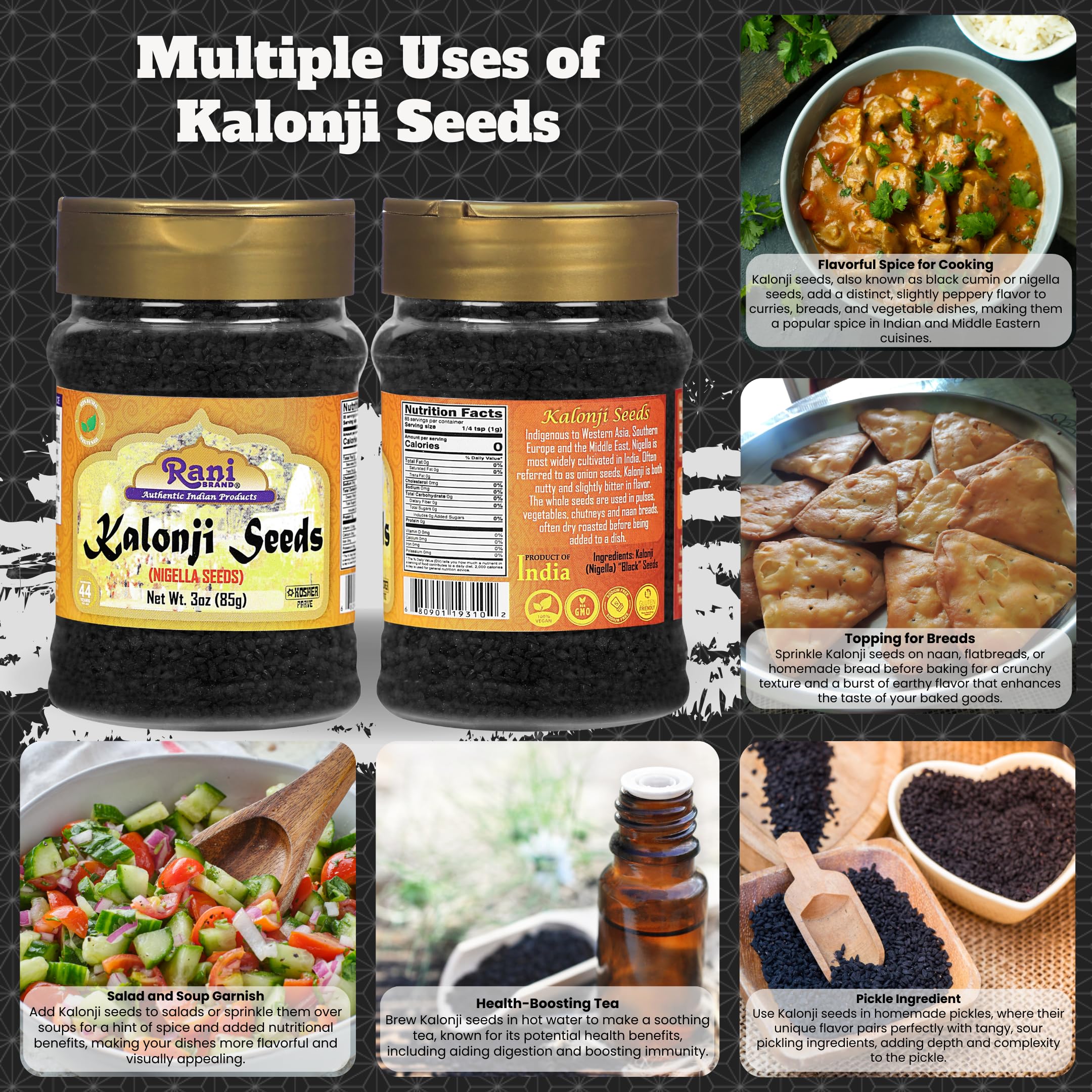 Kalonji used to build warm spice blends in curries.