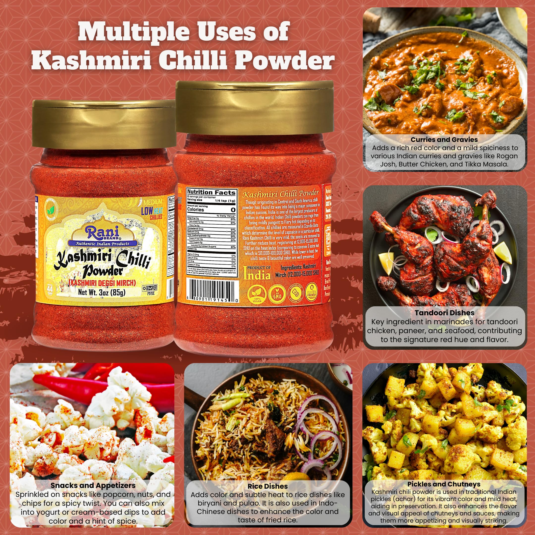 Rani Kashmiri Chilli Powder seeds removed for cleaner texture