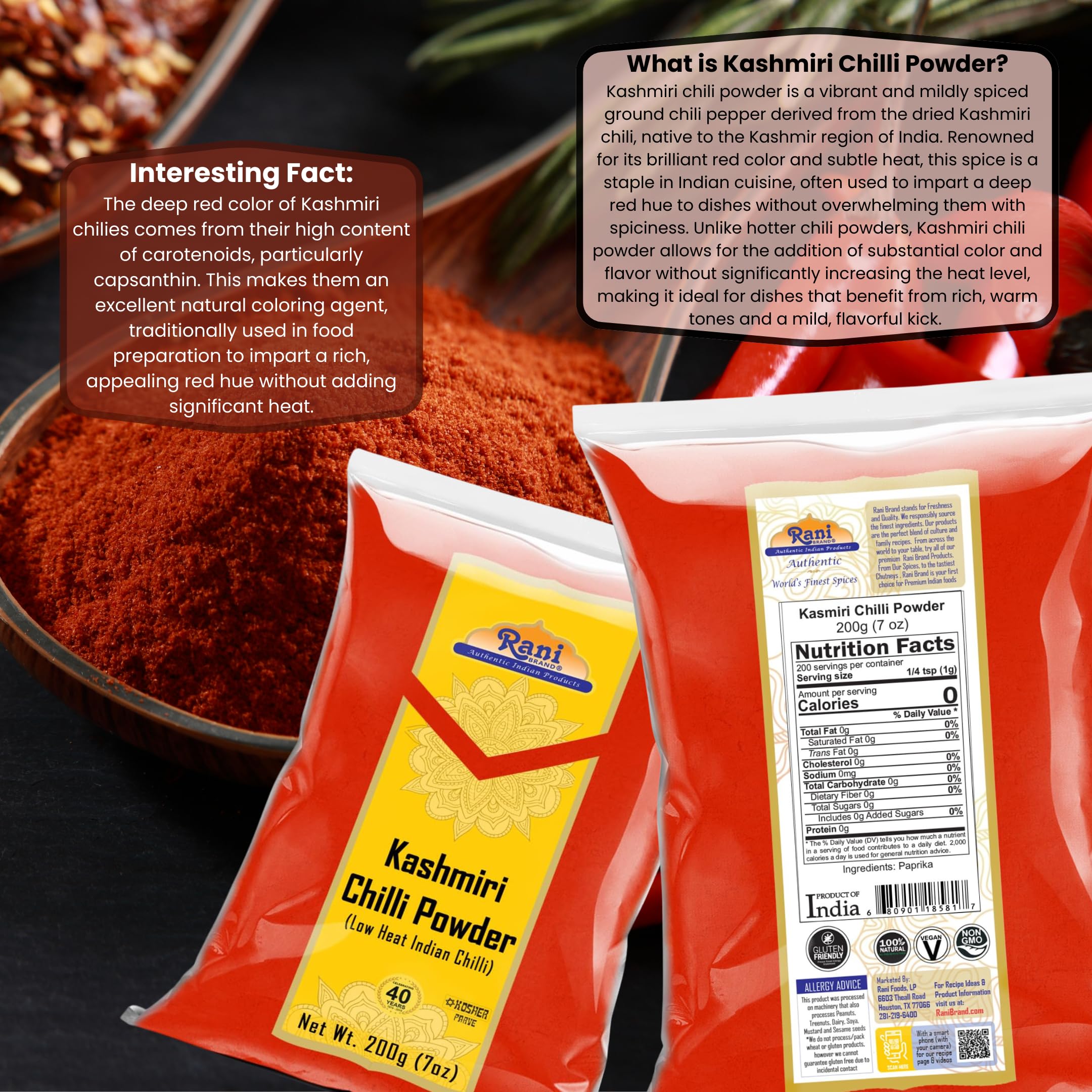 Rani Kashmiri powder label closeup highlights kosher and non-GMO