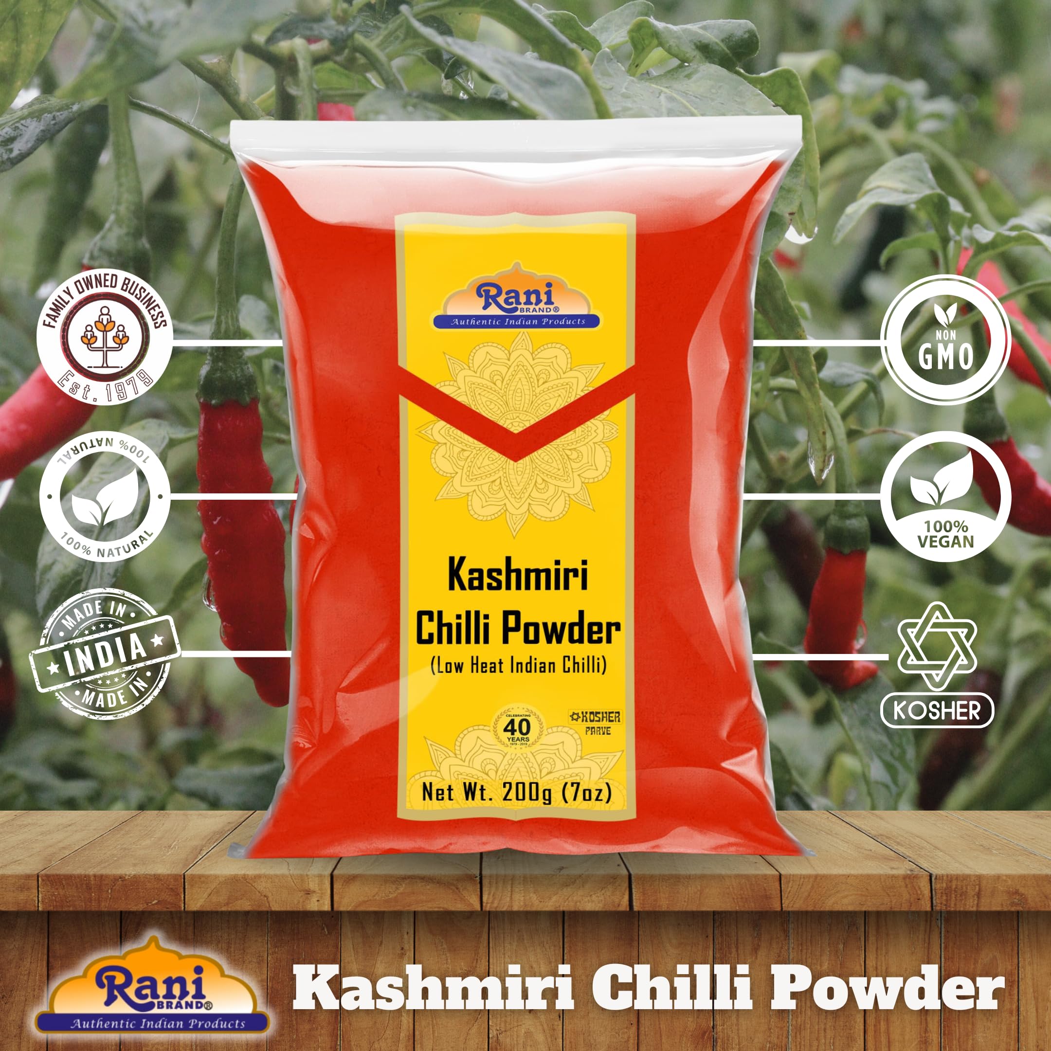 Rani Kashmiri powder packaging jar on kitchen counter