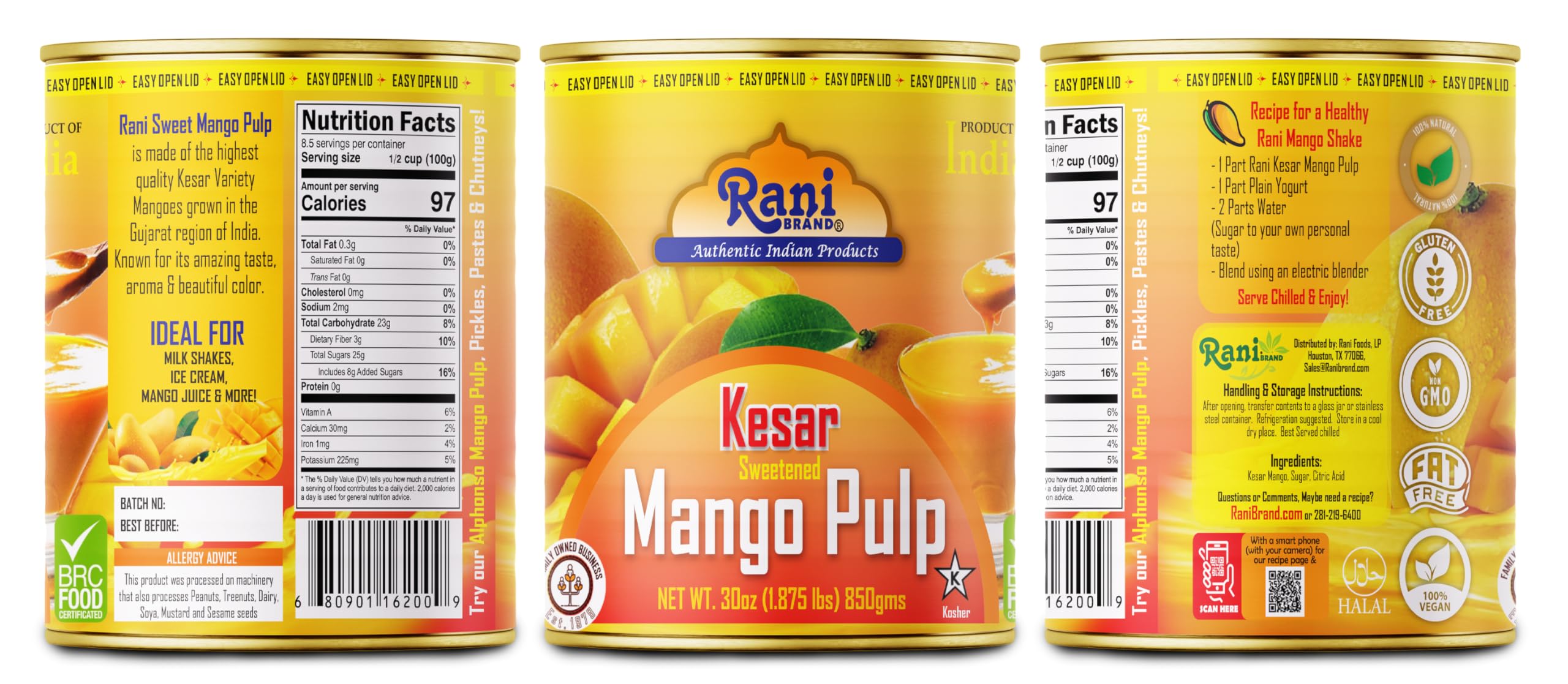 Rani Mango Pulp Puree kitchen setup for quick dessert or beverage prep.