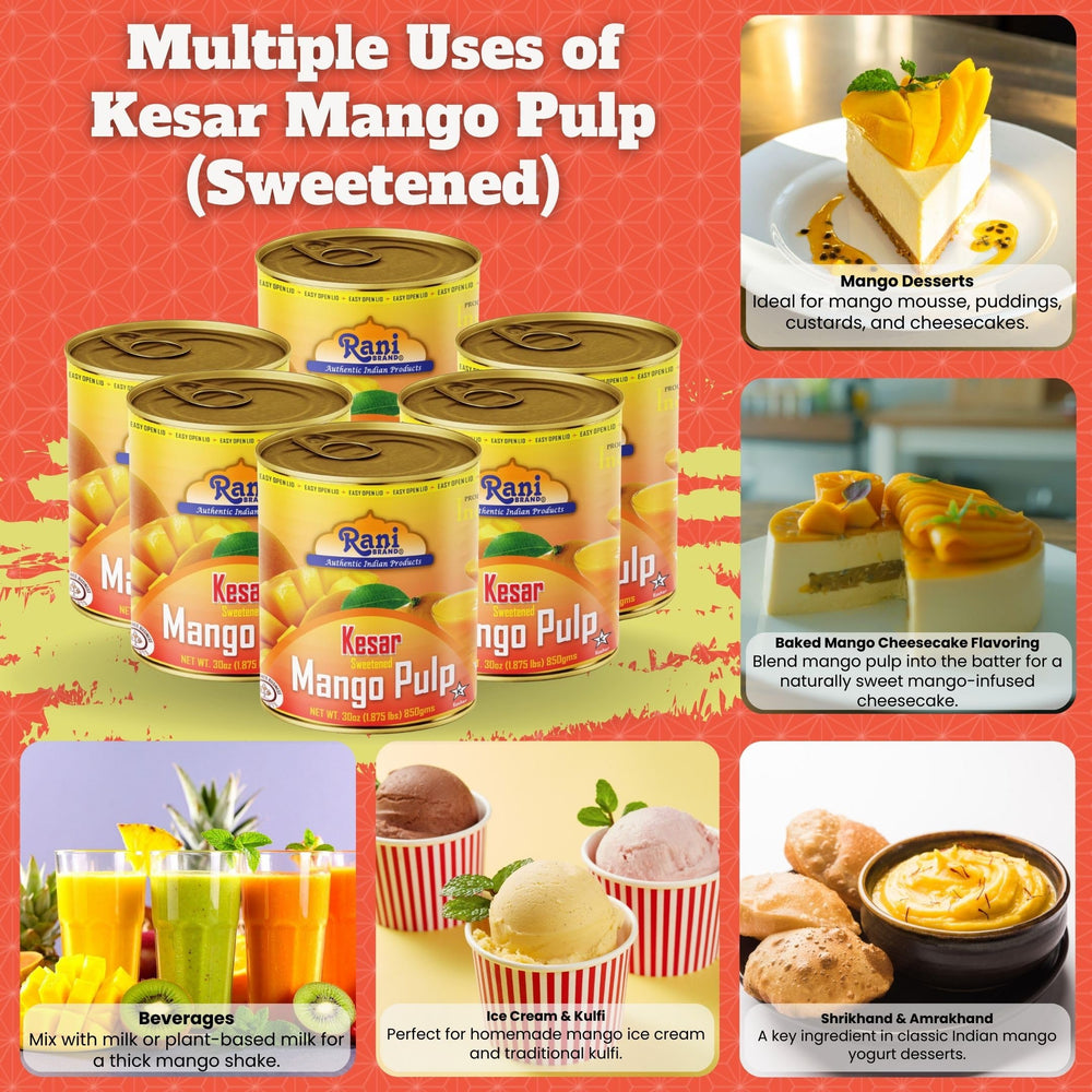 Rani Mango Pulp Puree label closeup showing kosher and non-GMO credentials.