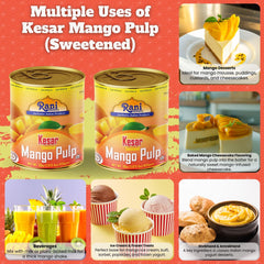 Close-up of Rani Mango Pulp Puree label showing kosher and non-GMO badges.