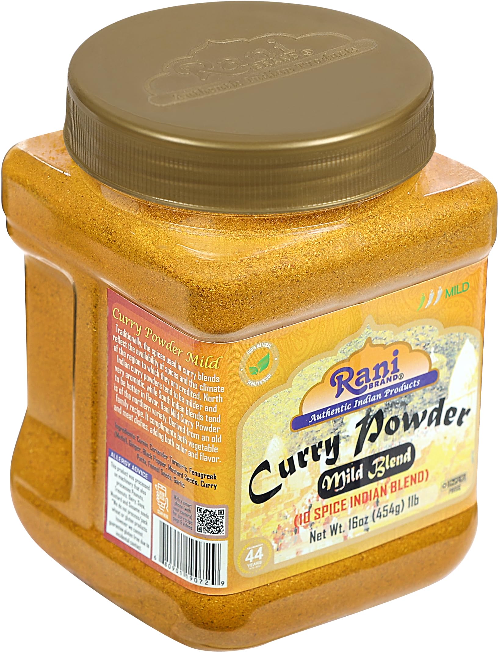 Rani Mild Curry Powder jar open pour demonstrates convenient usage.