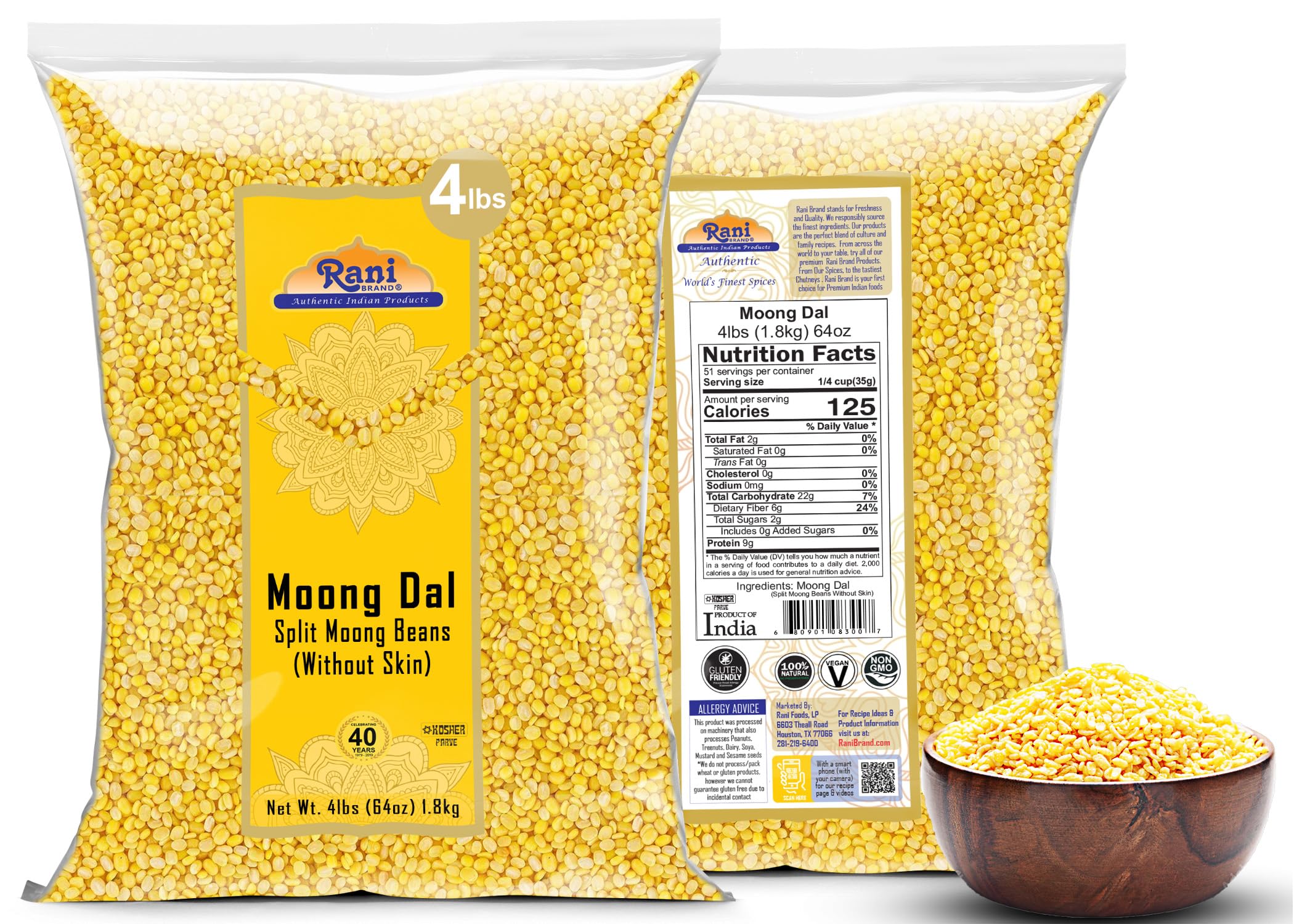 Rani Moong Dal gluten-free ingredient suitable for allergy-friendly dishes.