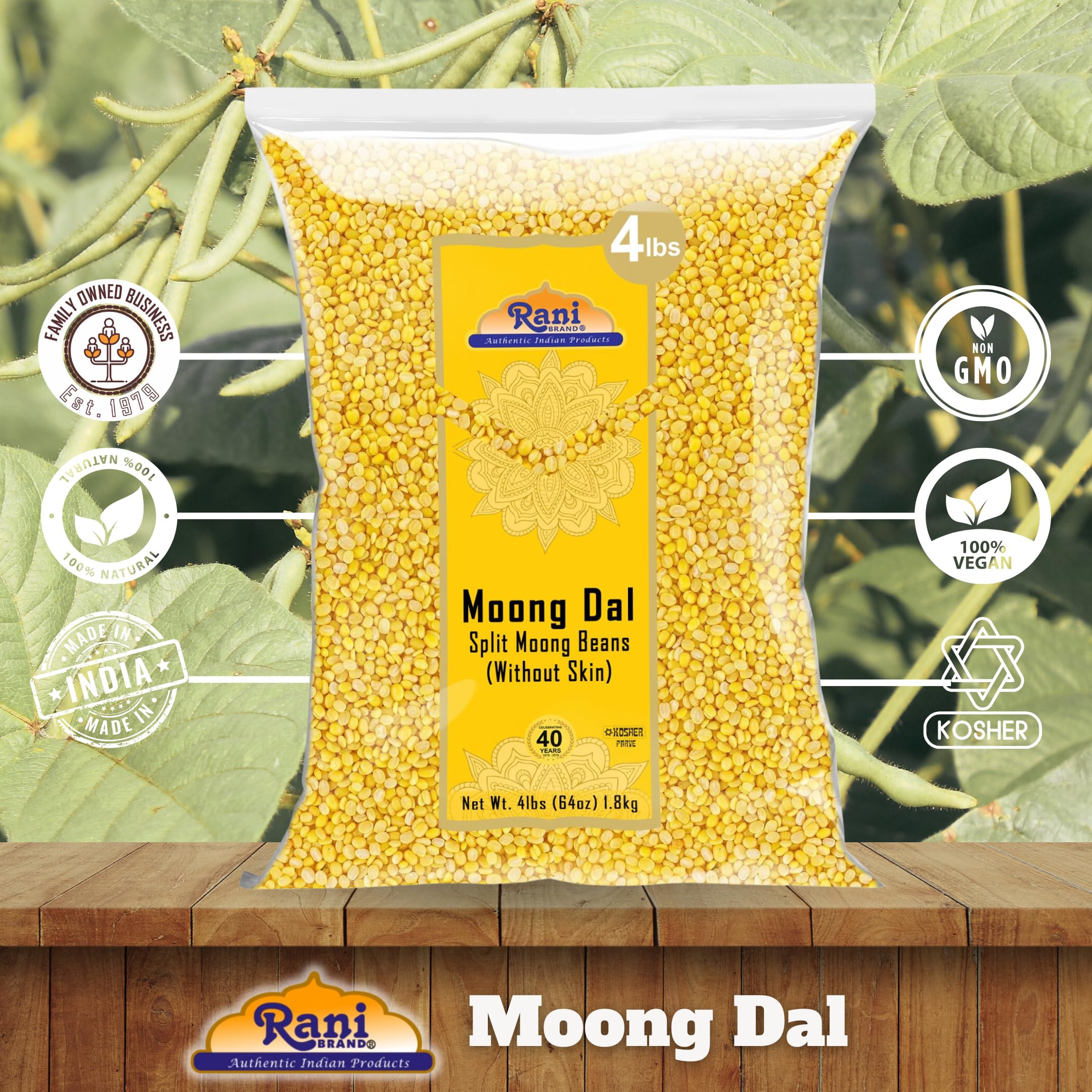 Rani Moong Dal Kosher certification label on packaging.