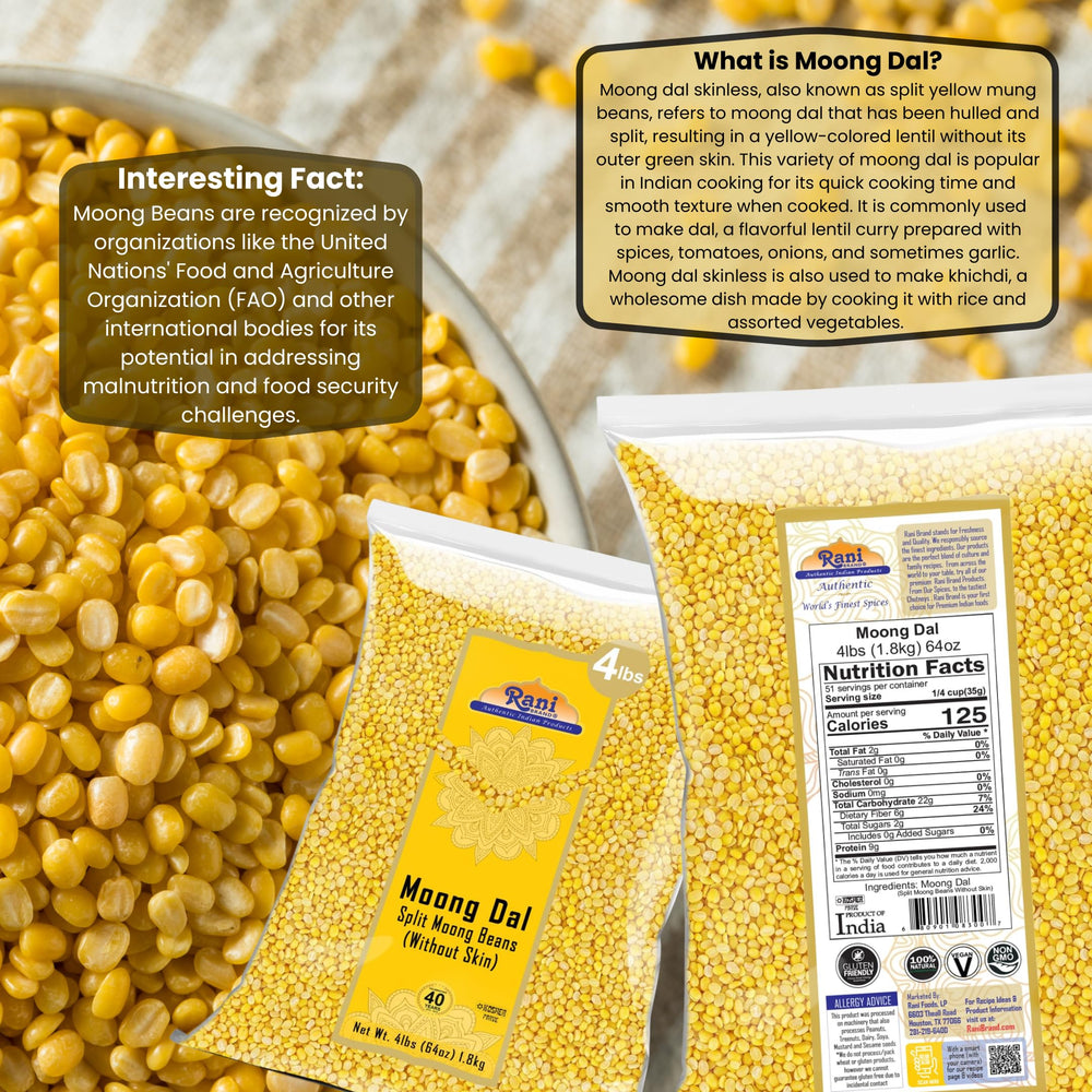 Rani Moong Dal yellow split mung beans ideal for quick, protein-rich meals.