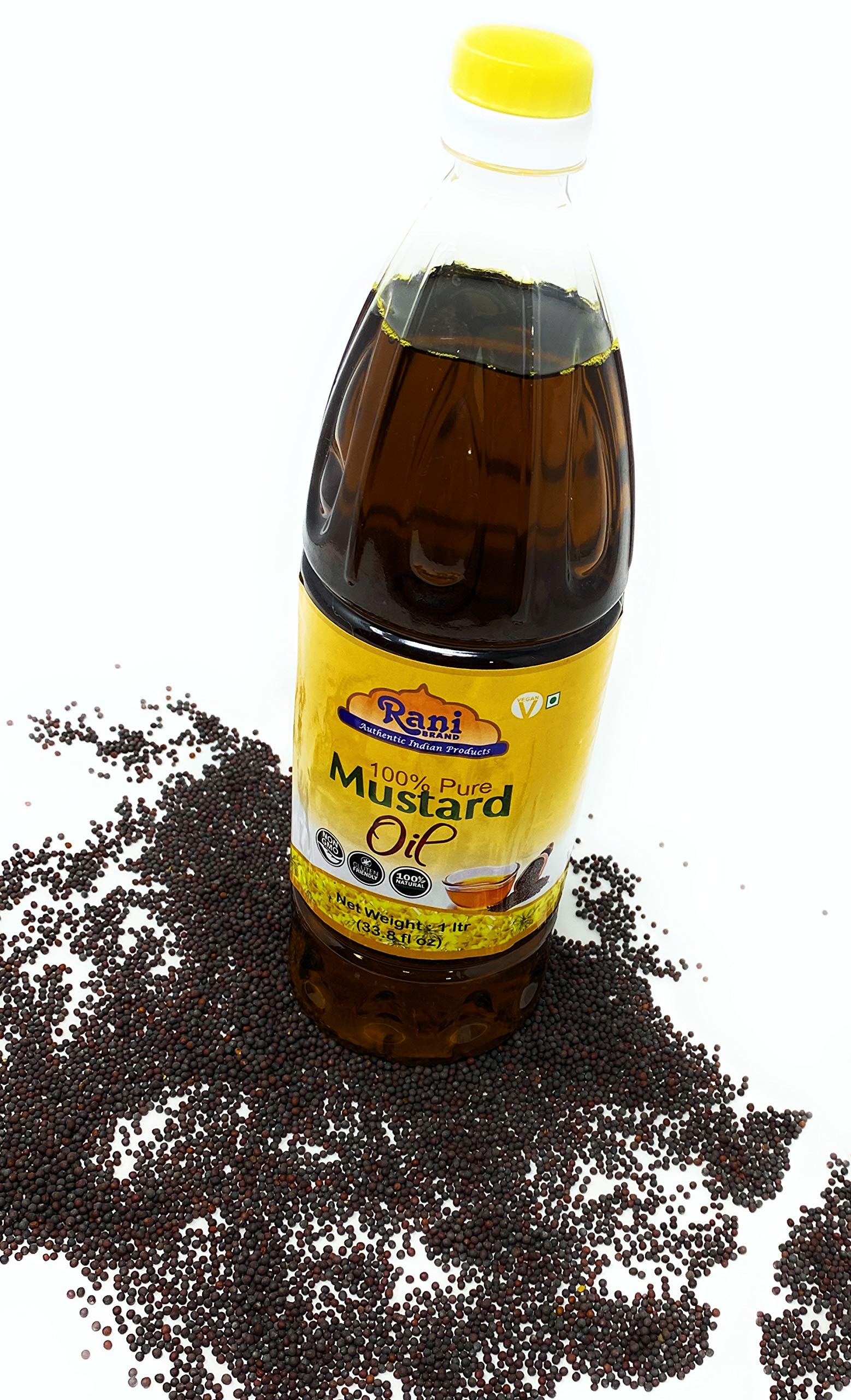 Rani Mustard Oil in a glass bottle suitable for everyday kitchen use