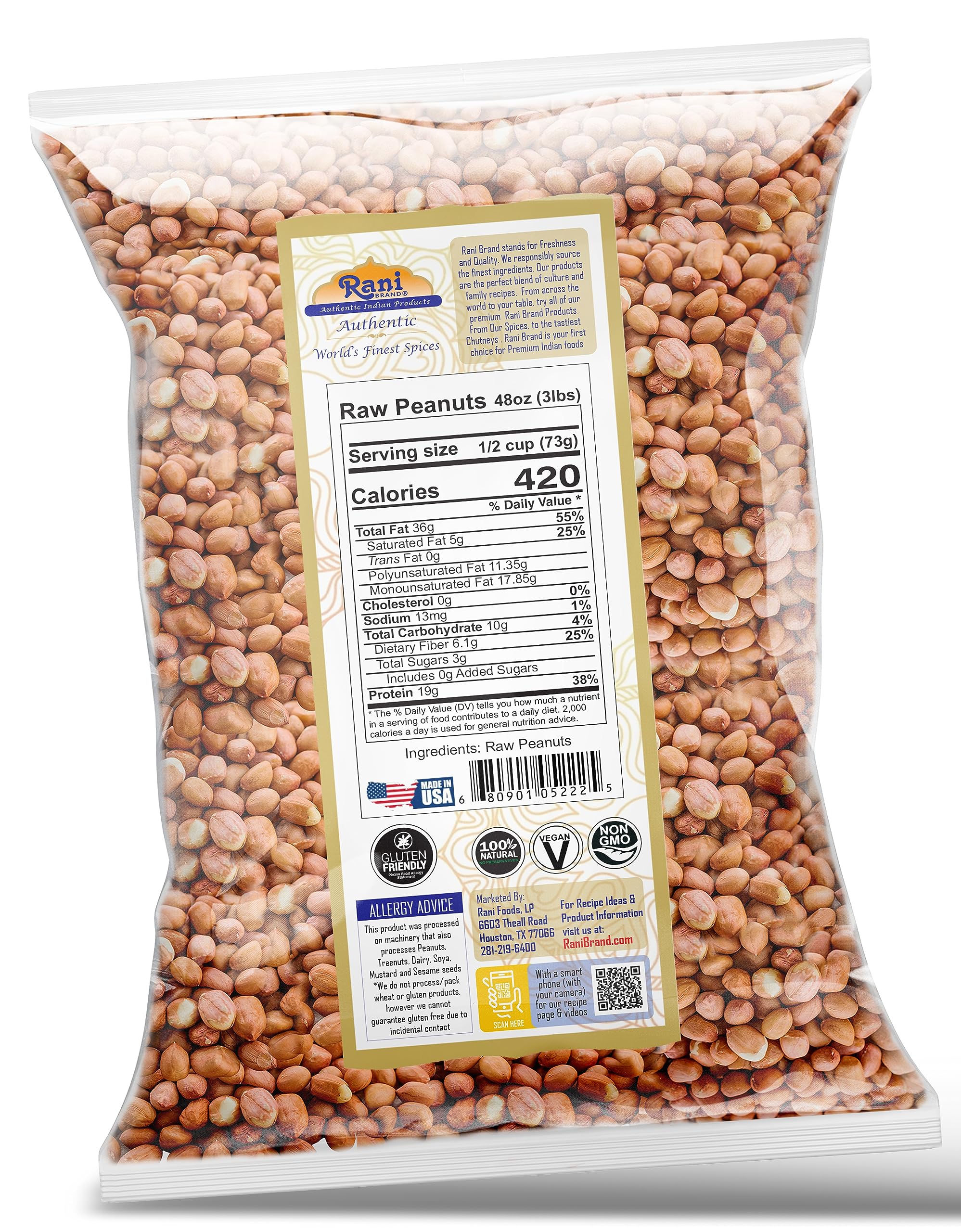 Rani Peanuts raw whole with skin closeup — premium quality for homemade peanut butter.