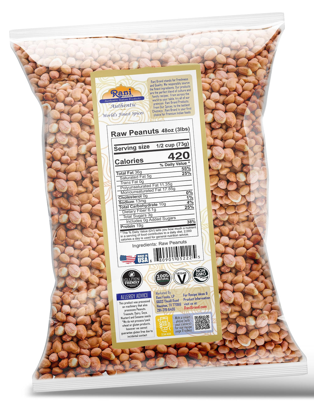 Rani Peanuts raw whole with skin closeup — premium quality for homemade peanut butter.