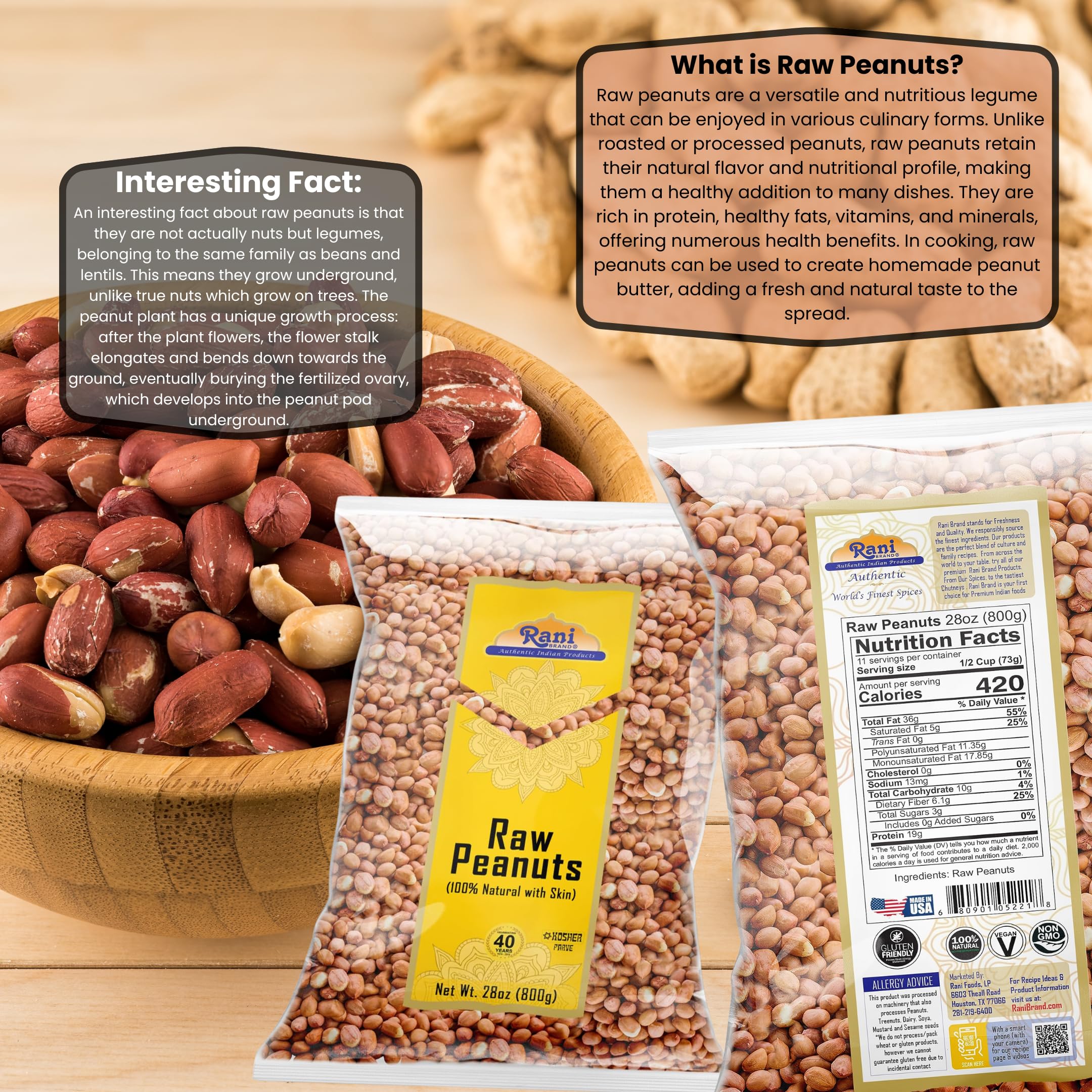 Rani peanuts raw closeup on pan, ideal for roasting and flavor development
