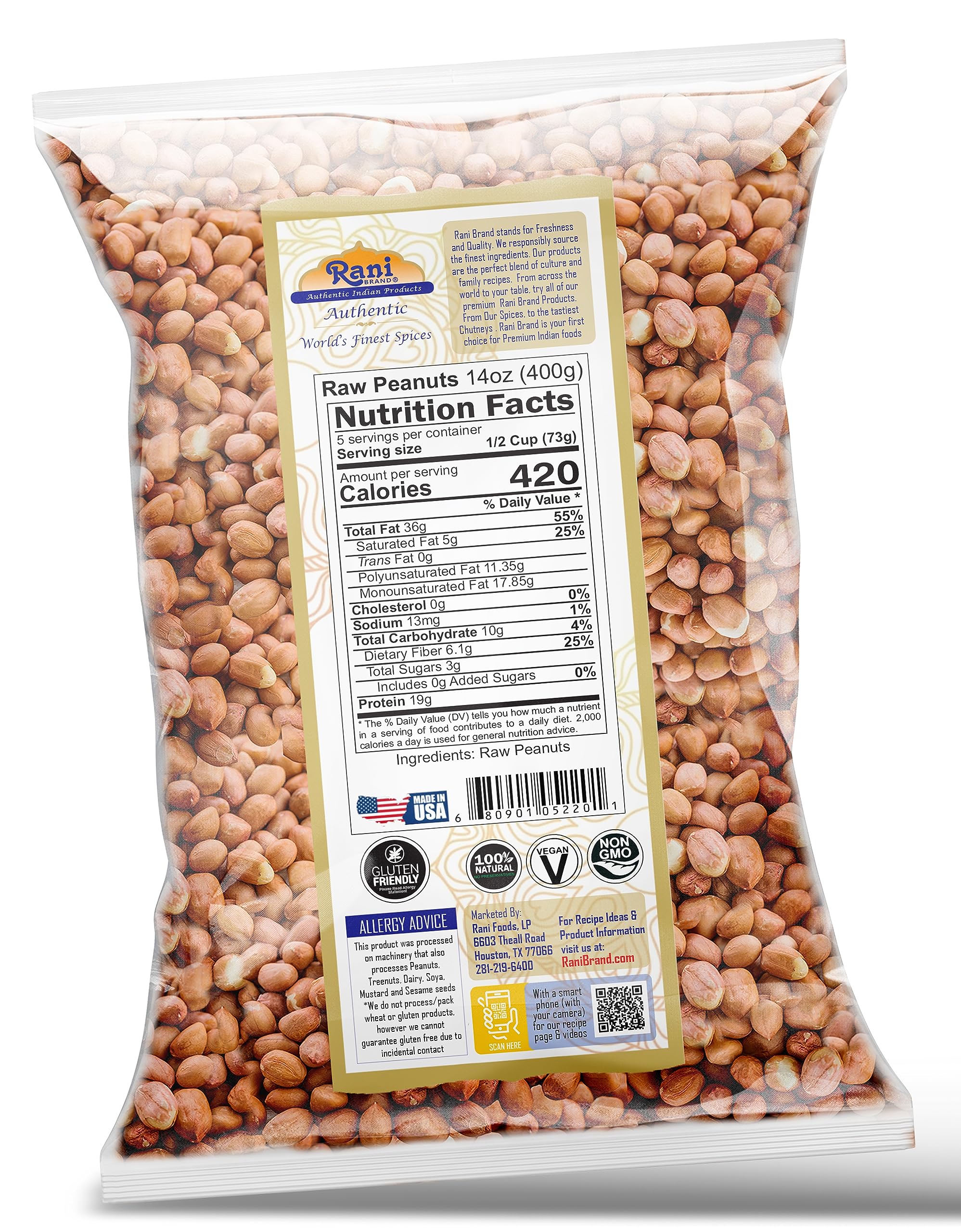 Rani peanuts red-skin grade USA, high-quality raw nuts for snacking or recipes