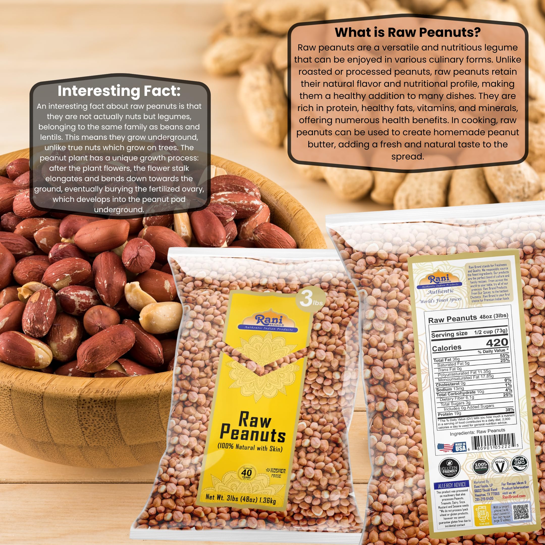 Rani Peanuts unsalted raw bulk — versatile base for snacks and breads.