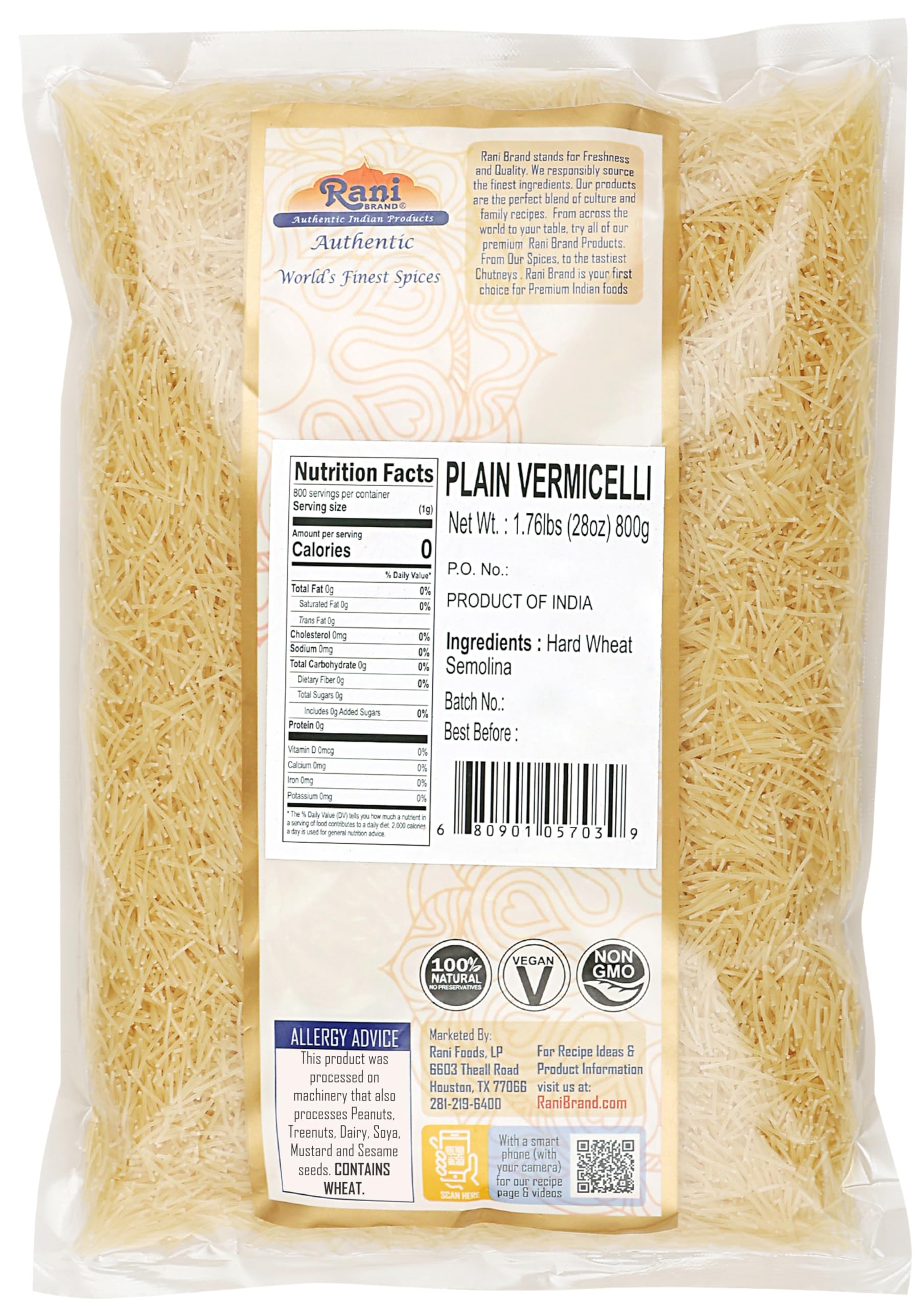 Rani Vermicelli raw grains highlight premium quality for fast, flavorful dishes.