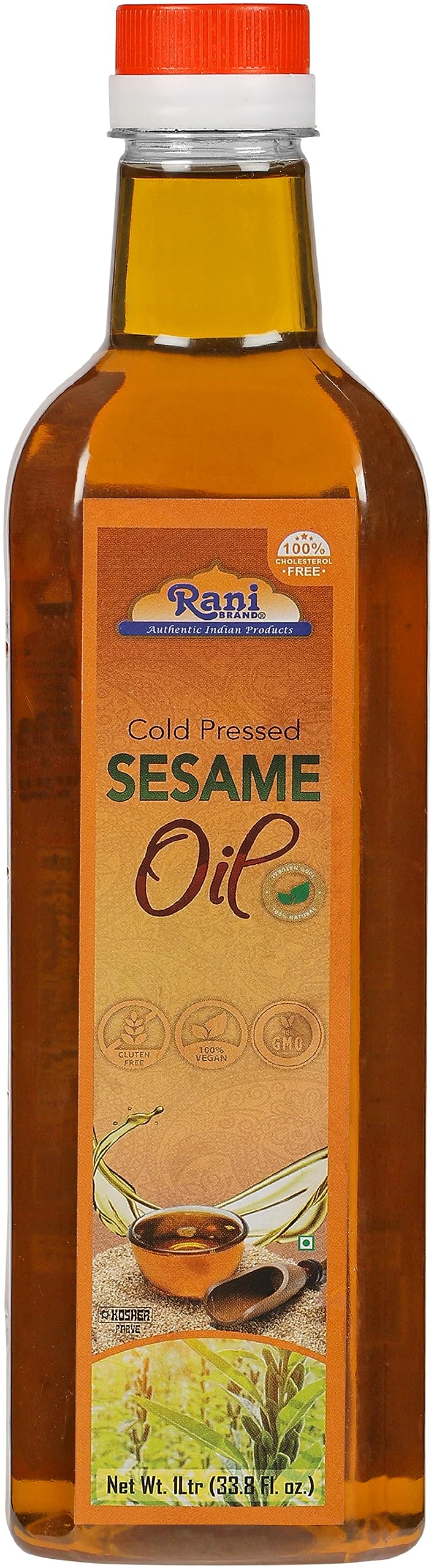 Rani Sesame Oil 1L bottle pour highlights pure, natural oil ideal for cooking.