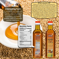 Rani sesame oil glass bottle shows premium quality for skin and hair care.