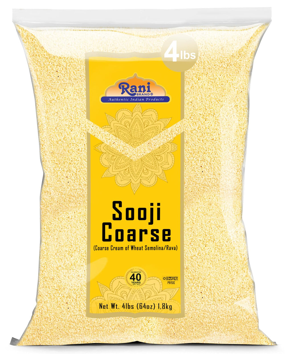 Rani Sooji Coarse wheat semolina bulk bag for versatile family cooking.