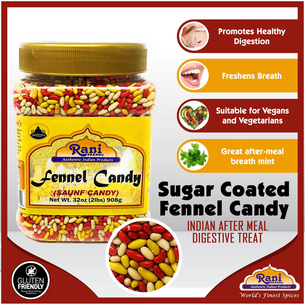 Rani sugar coated fennel candy packaging on shelf inviting sample snacking