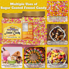 Rani sugar coated fennel candy sealed bulk jar emphasizes freshness