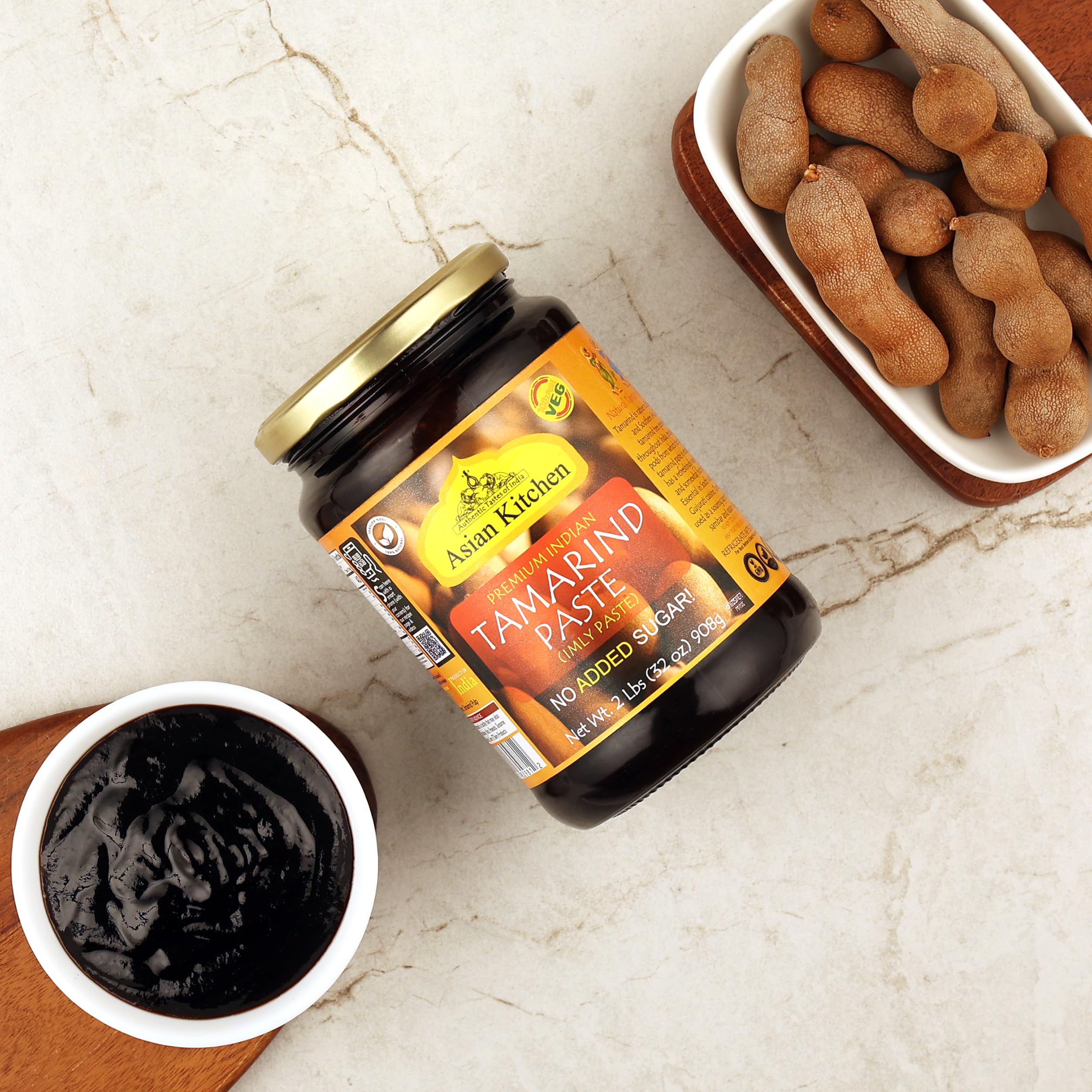 Rani Tamarind Paste amber glass jar close-up of pure pulp.