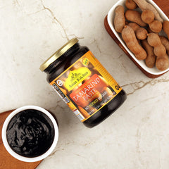 Rani Tamarind Paste amber glass jar close-up of pure pulp.