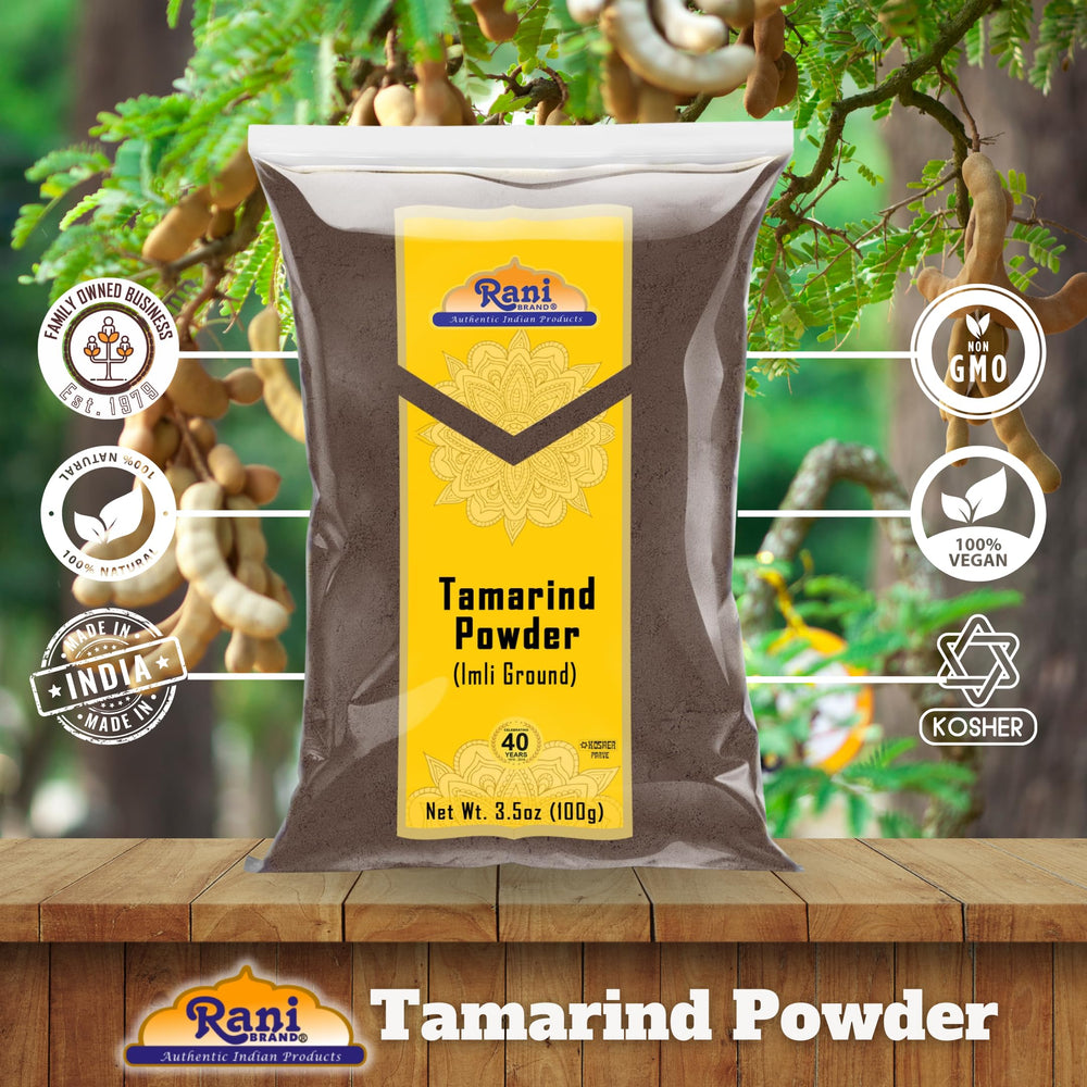 Rani Tamarind Powder jar with Indian spices on kitchen counter