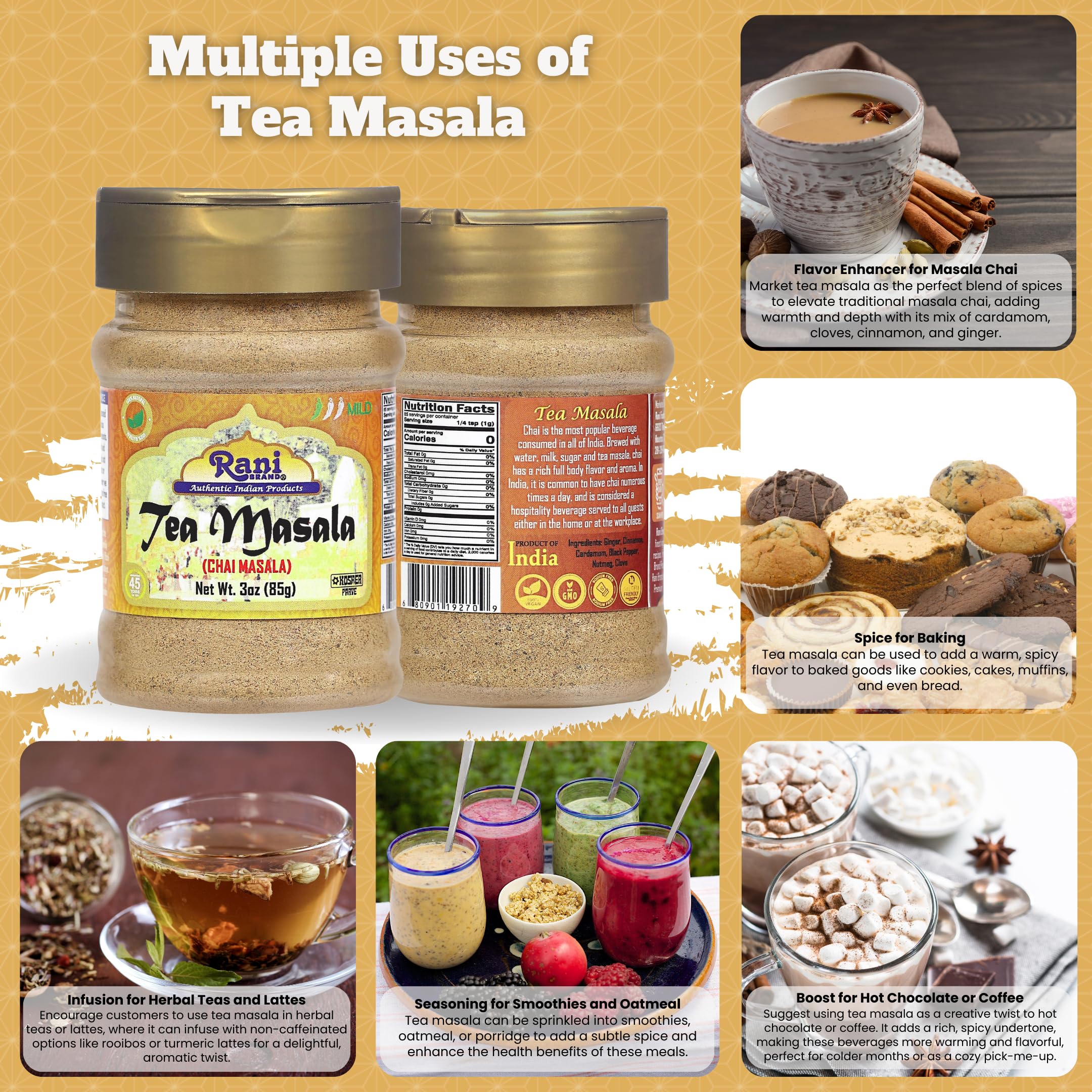 Rani Tea Masala USA-packaged jar on kitchen shelf