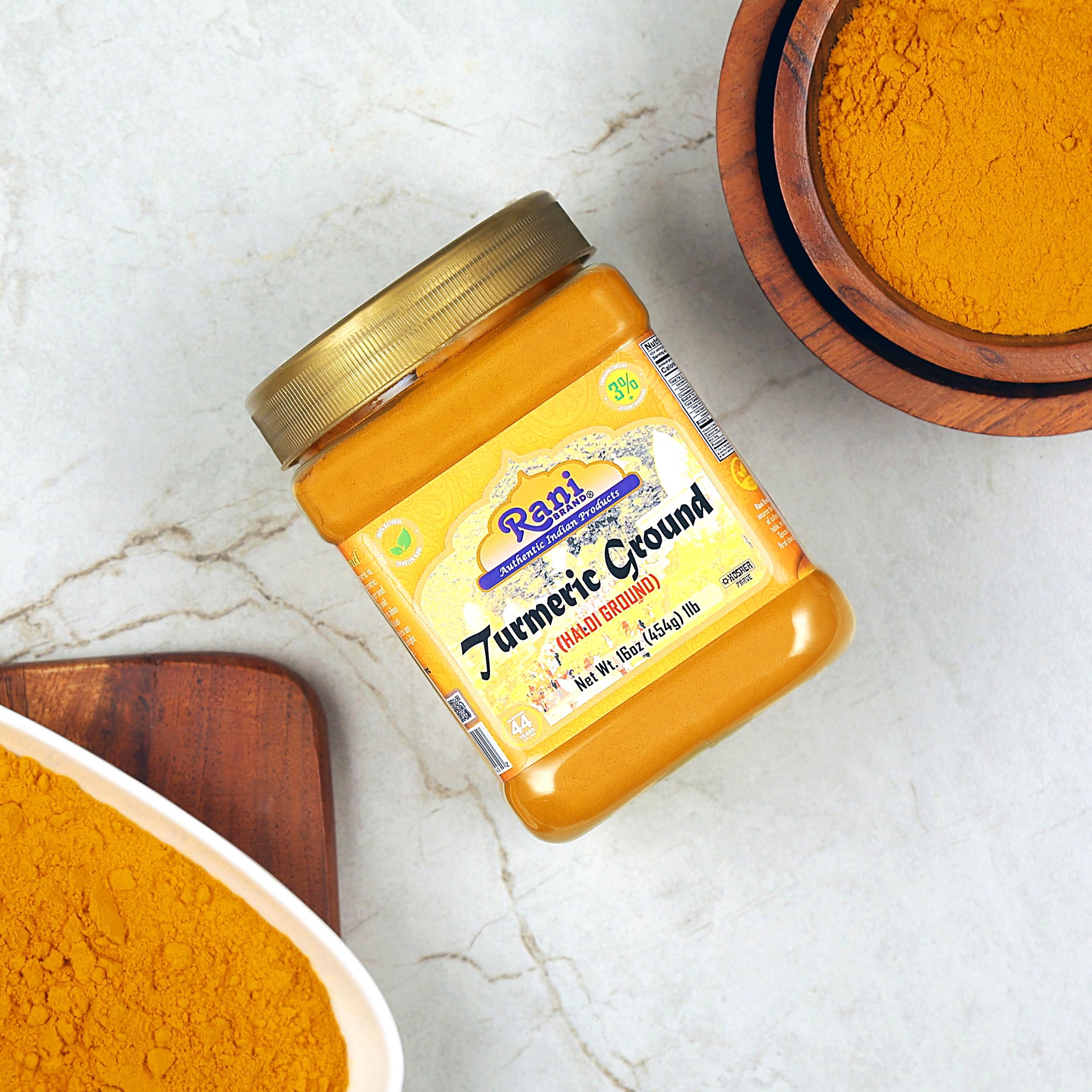 Rani Haldi powder in a jar ready to add warmth to dishes.