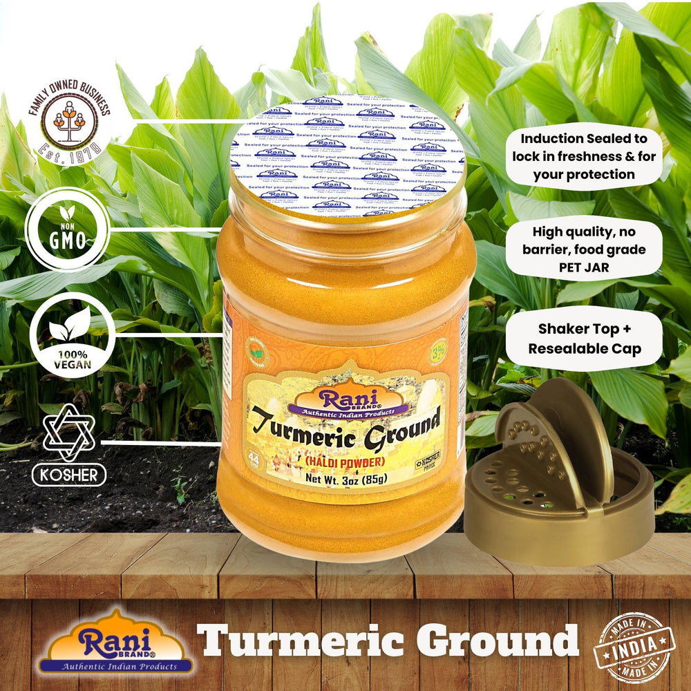 Close-up of Rani Turmeric powder color and texture ideal for sauces.