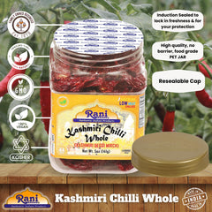 Rani Kashmiri Chilli Whole jar being poured into a dish for aroma.