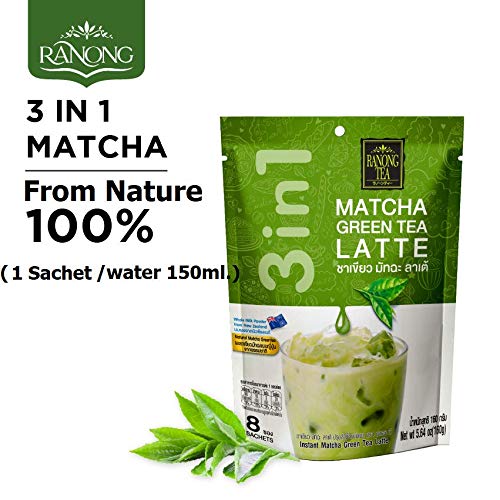 Cold Ranong Tea Matcha Green Tea Latte served over ice