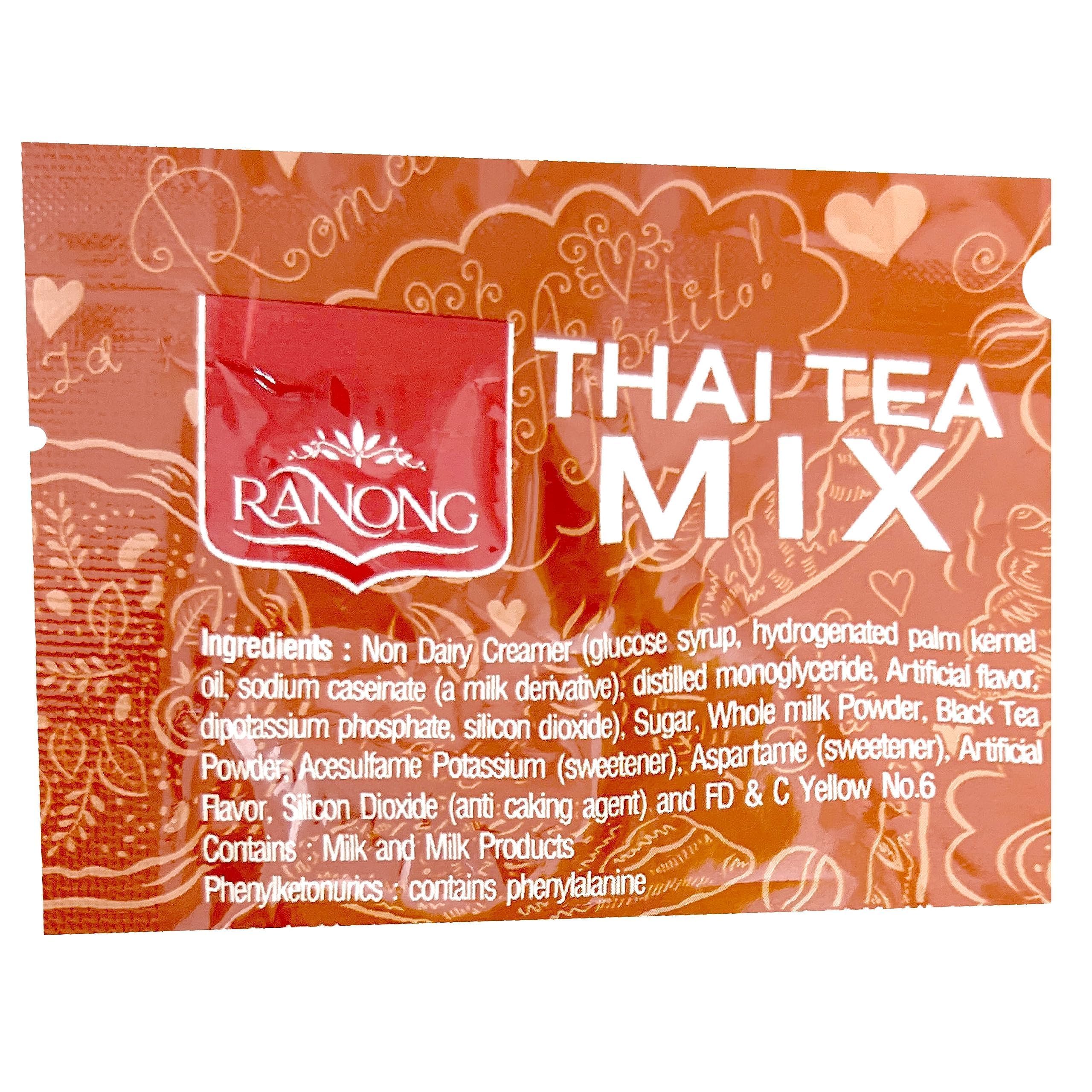 Ranong Tea being poured into a glass for hot or iced serving.