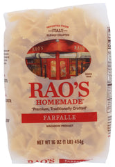 Rao's Farfalle pasta pack shot highlights premium quality ideal for quick, sauce-rich meals.