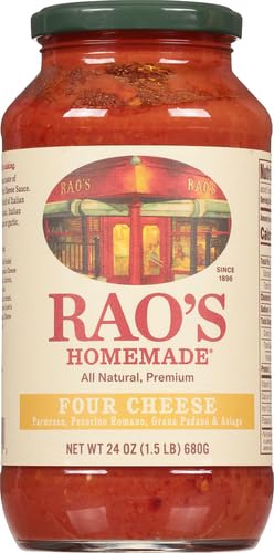 Sauce simmering in a pot with Rao's Four Cheese sauce for a hearty meal