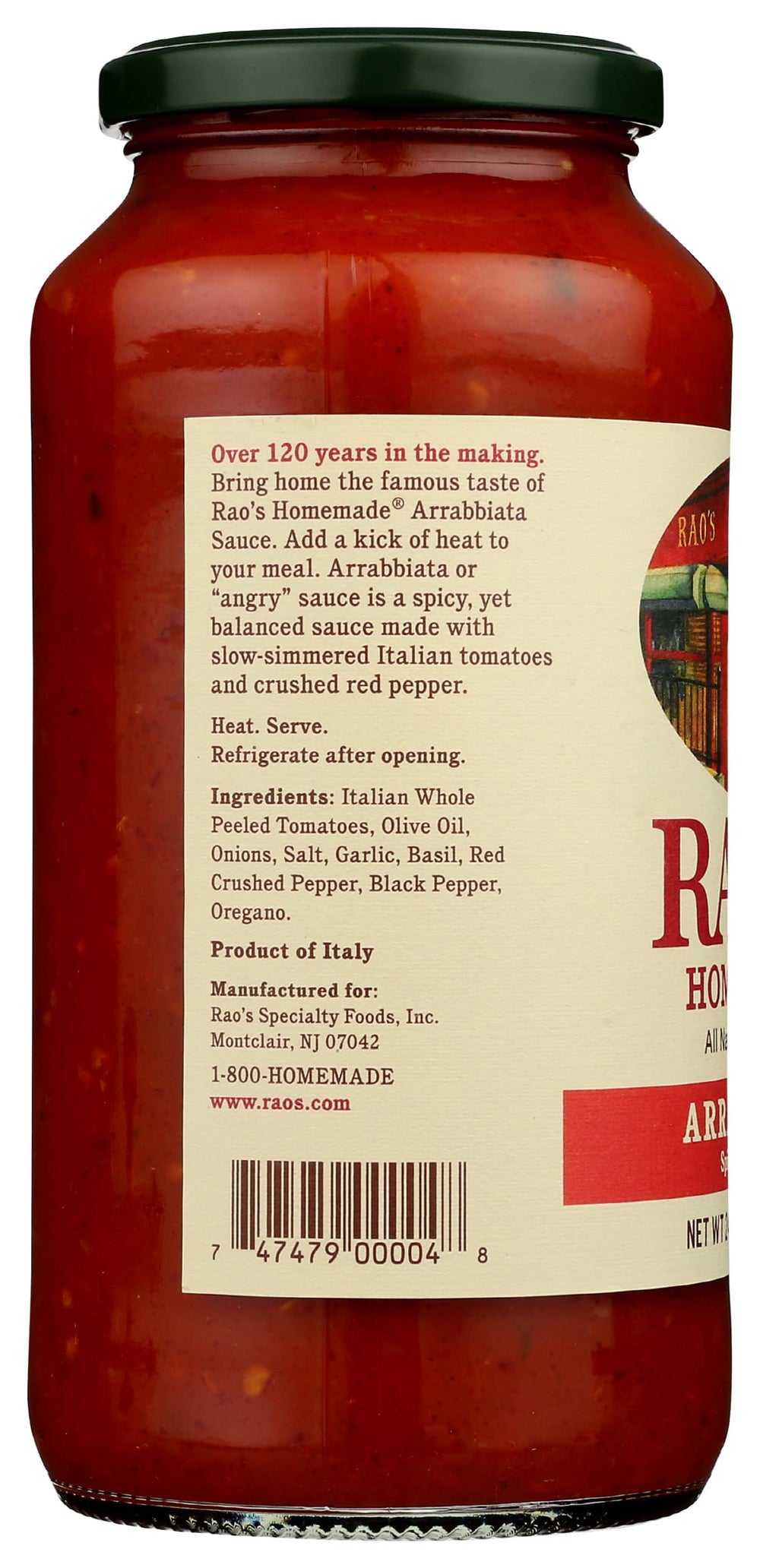 Close-up of Rao's Arrabbiata sauce being poured over pasta.