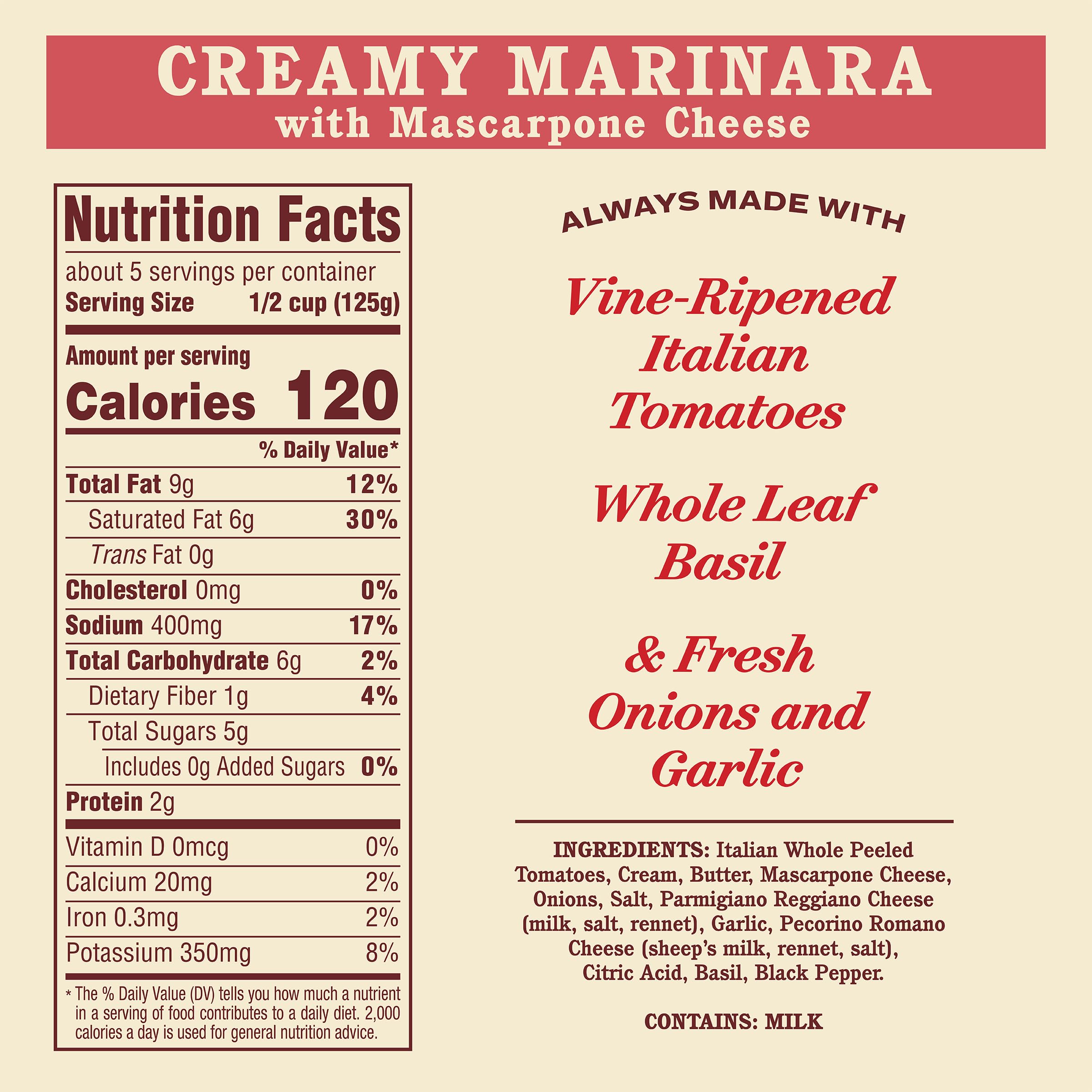 Rao's Homemade Creamy Marinara Mascarpone ingredients closeup showcasing tomatoes and olive oil.