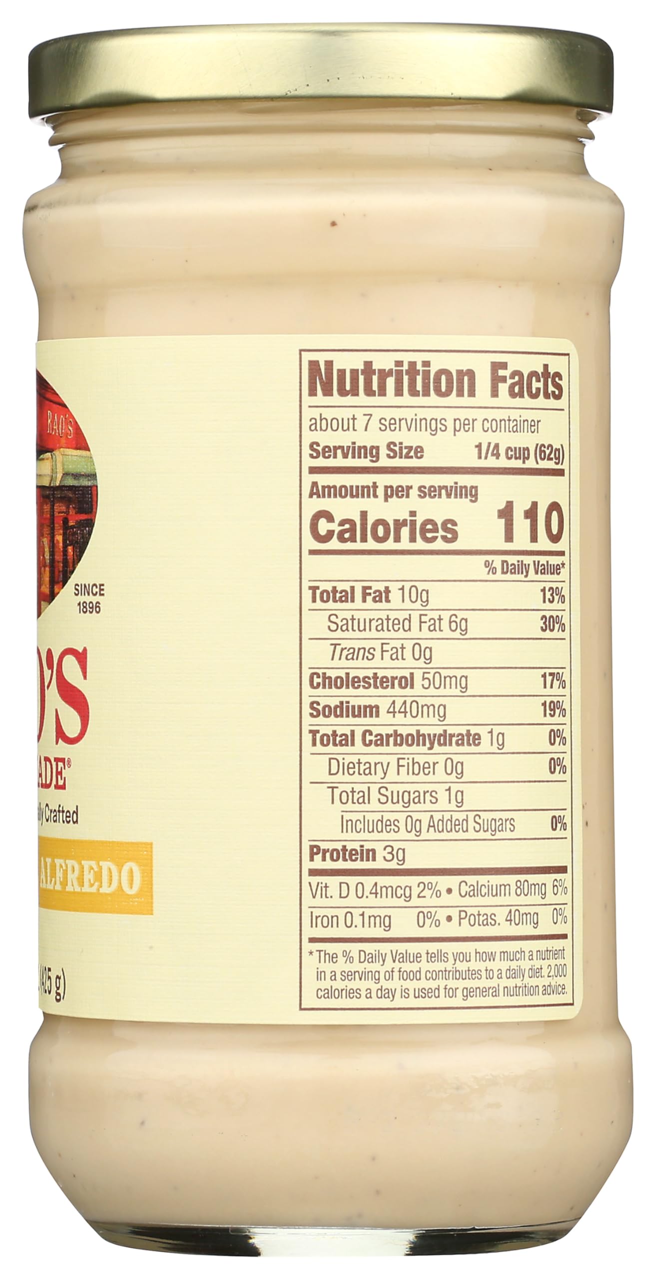 Rao's sauce in side view, showcasing a glossy finish for rich meals.