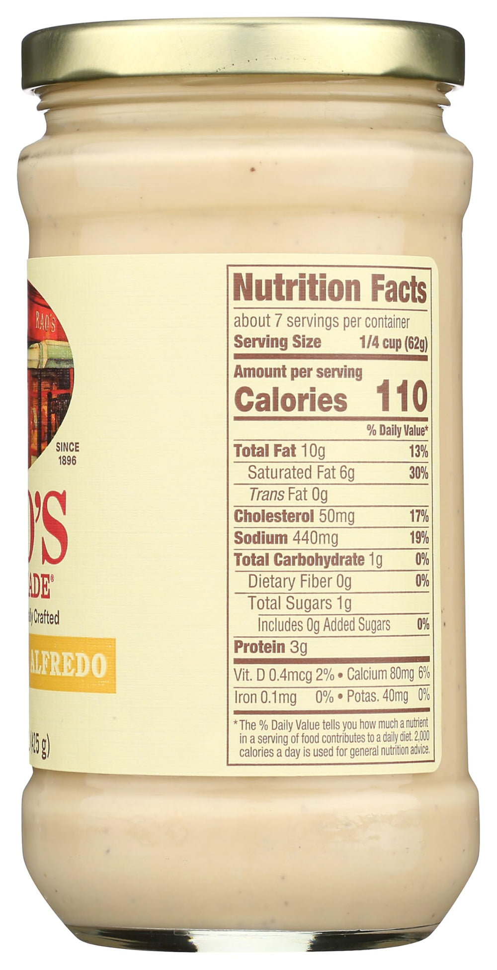 Rao's sauce in side view, showcasing a glossy finish for rich meals.