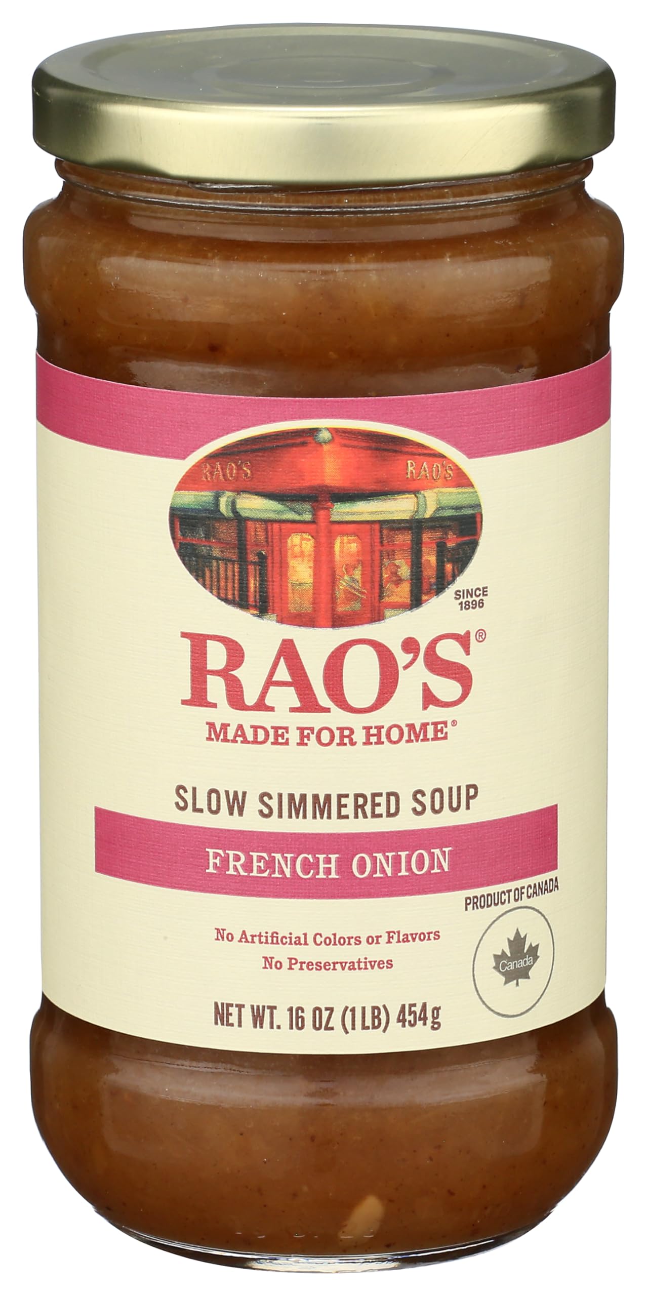 Rao's Homemade French Onion Soup can front label, premium quality.