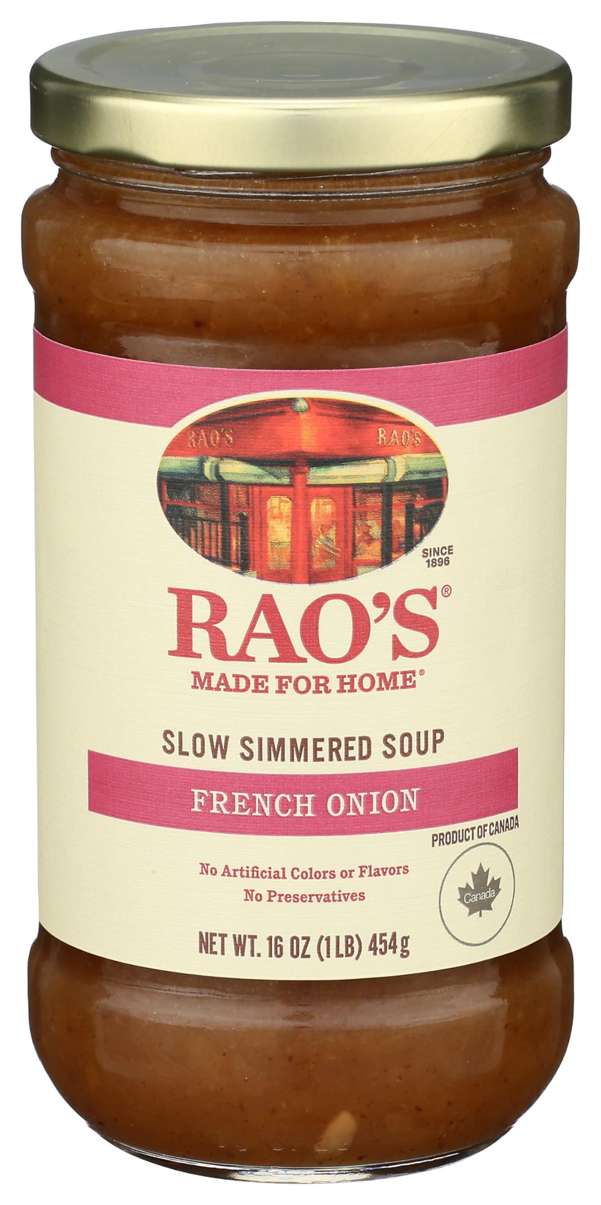 Rao's Homemade French Onion Soup can front label, premium quality.