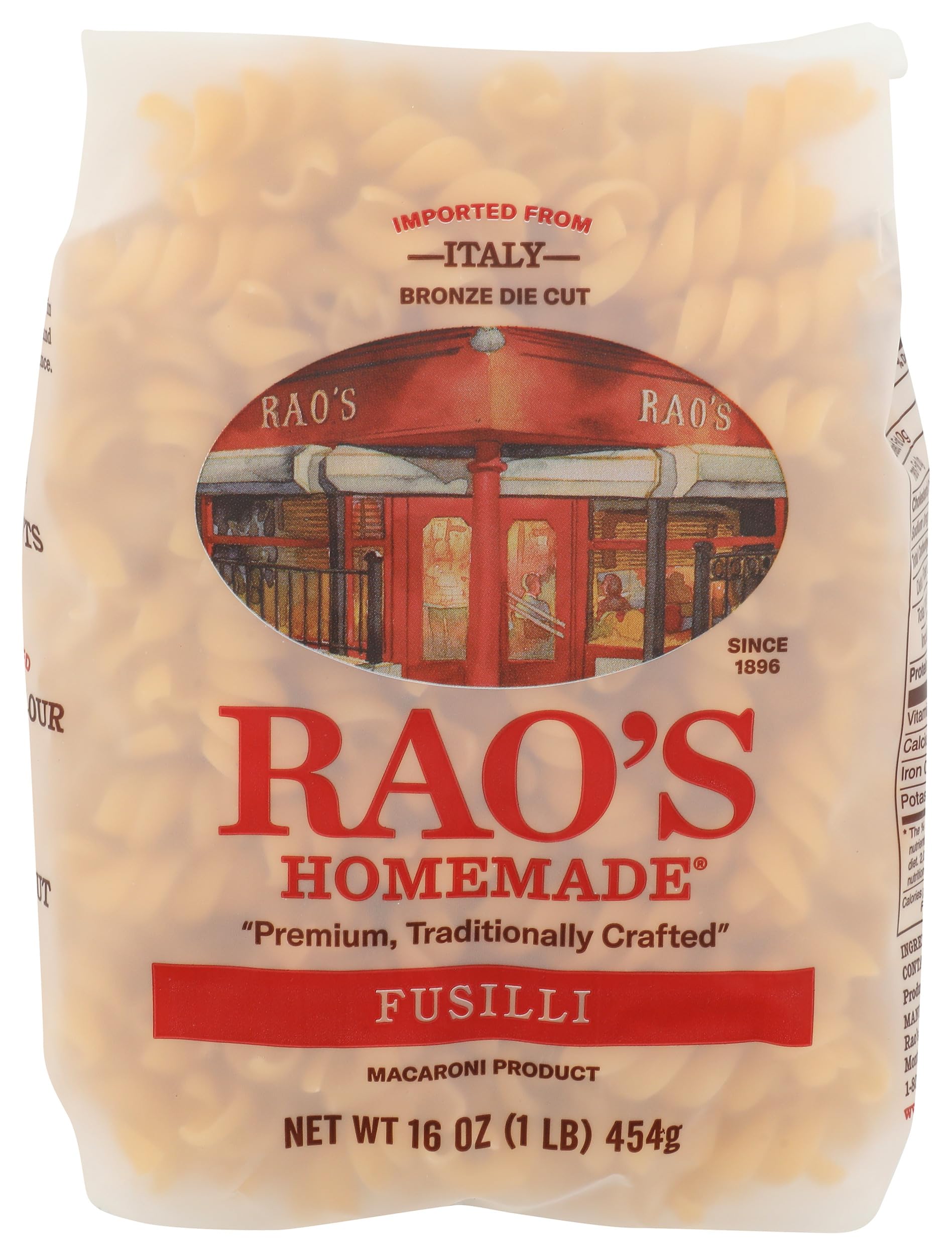 Rao's Homemade Fusilli uncooked bundle ready to boil for weeknight dinner