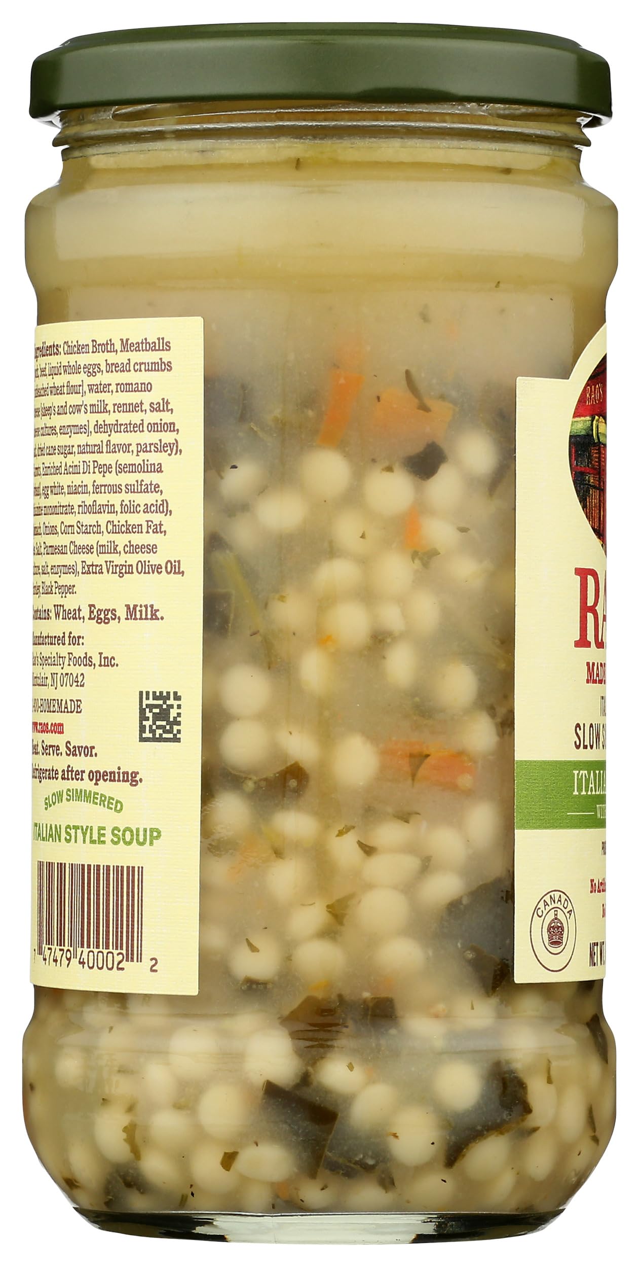 Raos Homemade Italian Wedding Soup chicken broth jar on kitchen counter